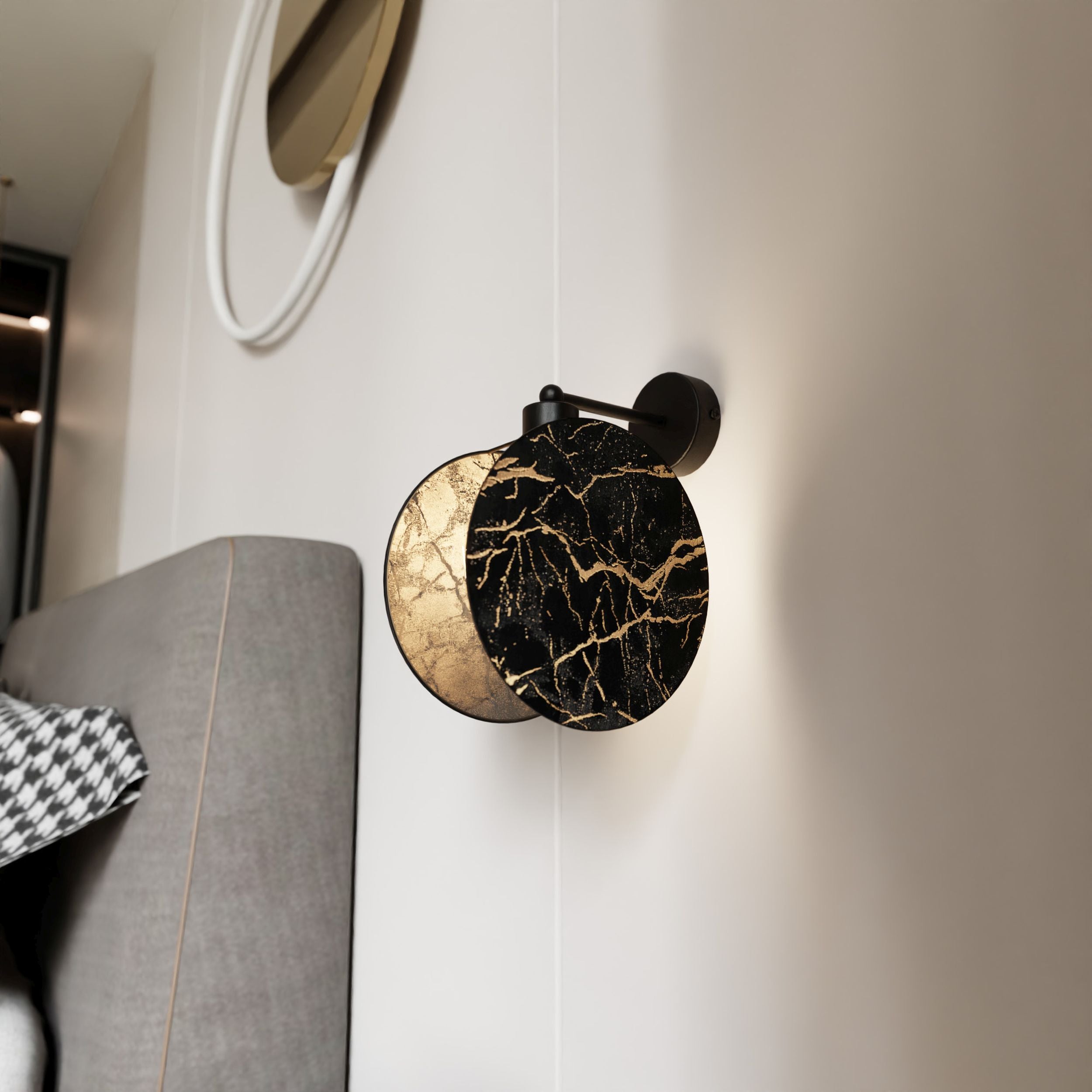 Kinkiet Soliess średnica 20 cm czarno-złoty marmur