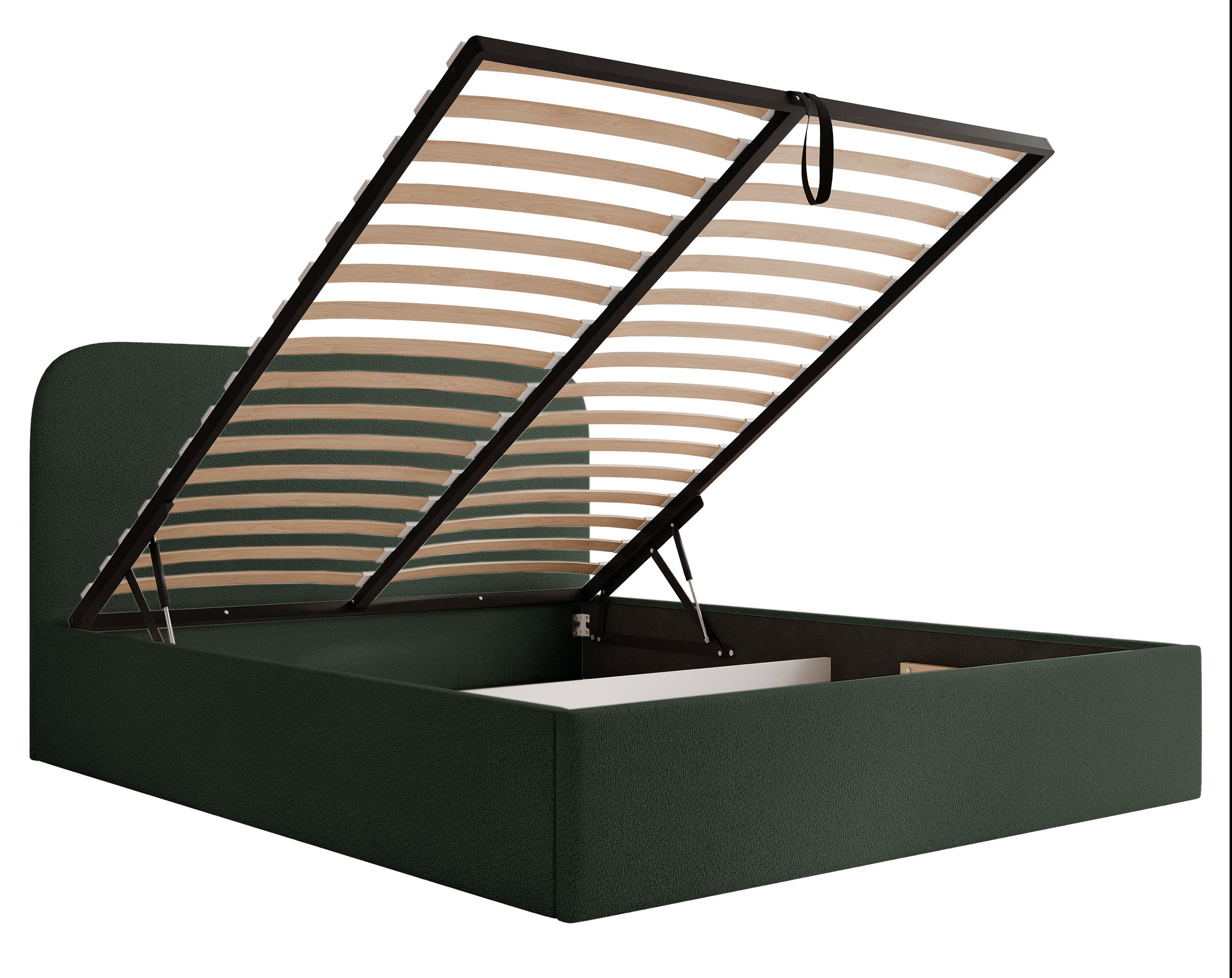Łóżko tapicerowane 160x200 cm Sonvivo z pojemnikiem na pościel ciemnozielone szenil stelaż metalowy