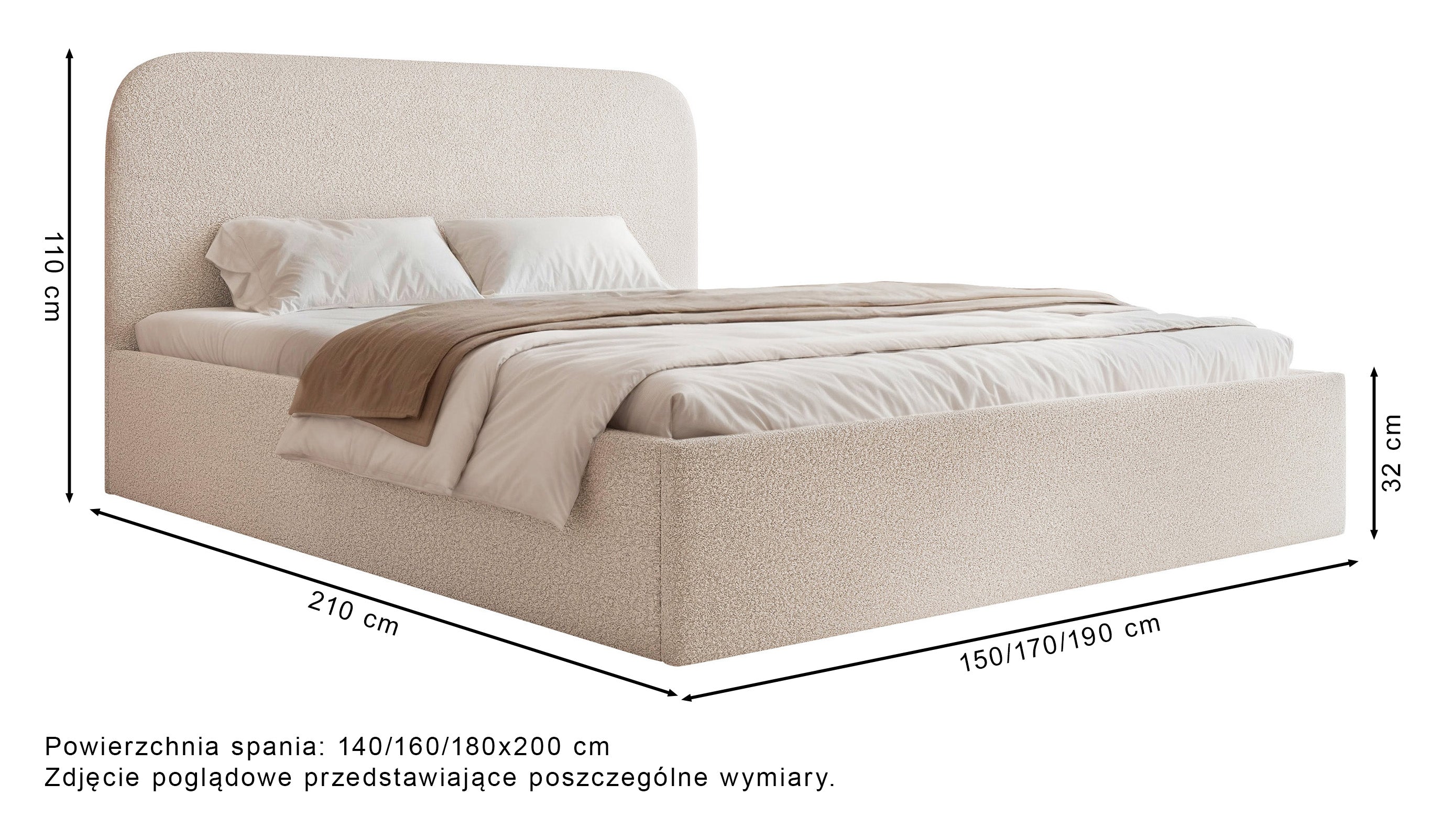 Łóżko tapicerowane 180x200 cm Sonvivo z pojemnikiem na pościel ciemnobeżowe szenil stelaż metalowy