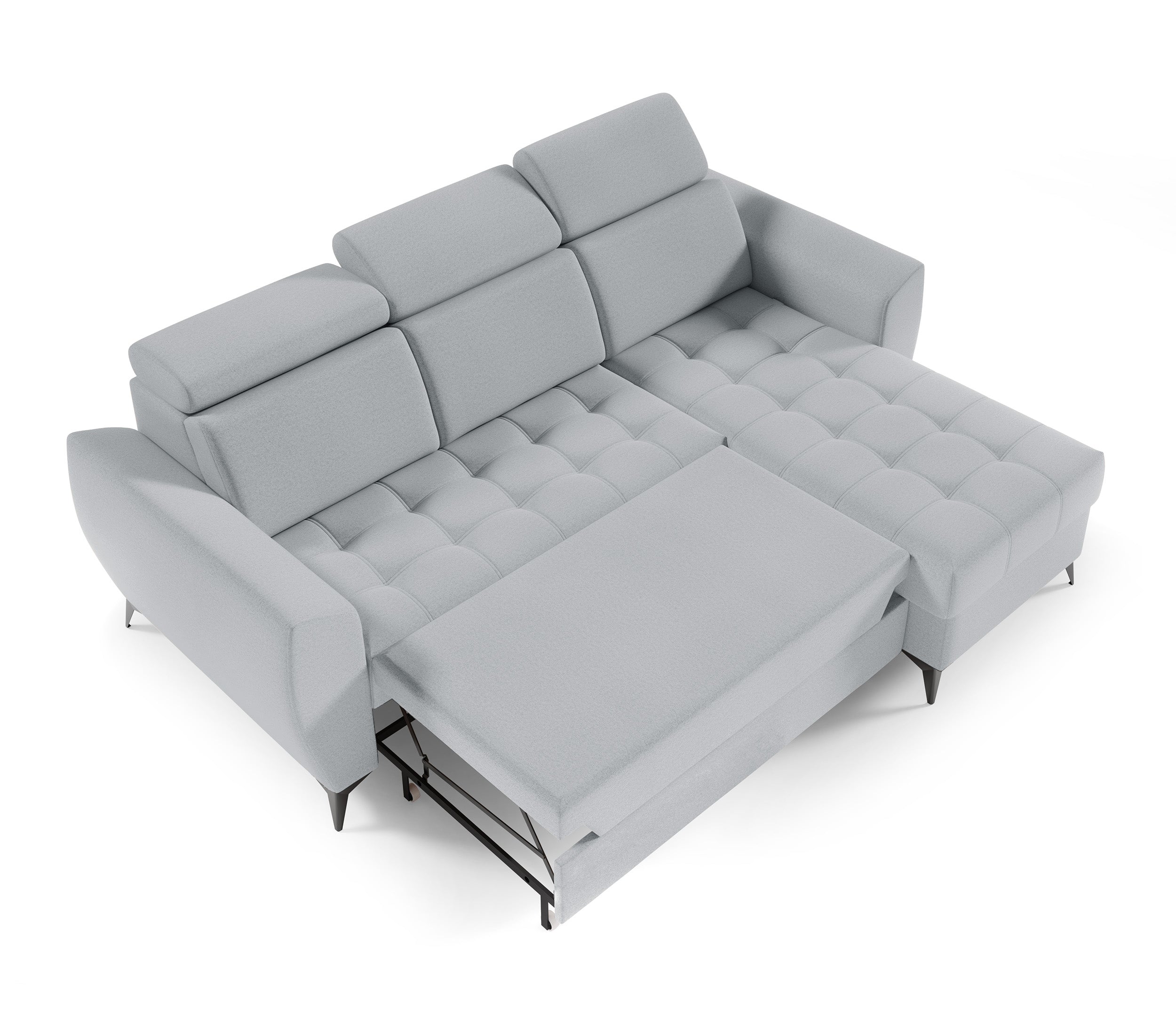 Narożnik z funkcja spania Virelia L-kształtny szary welur