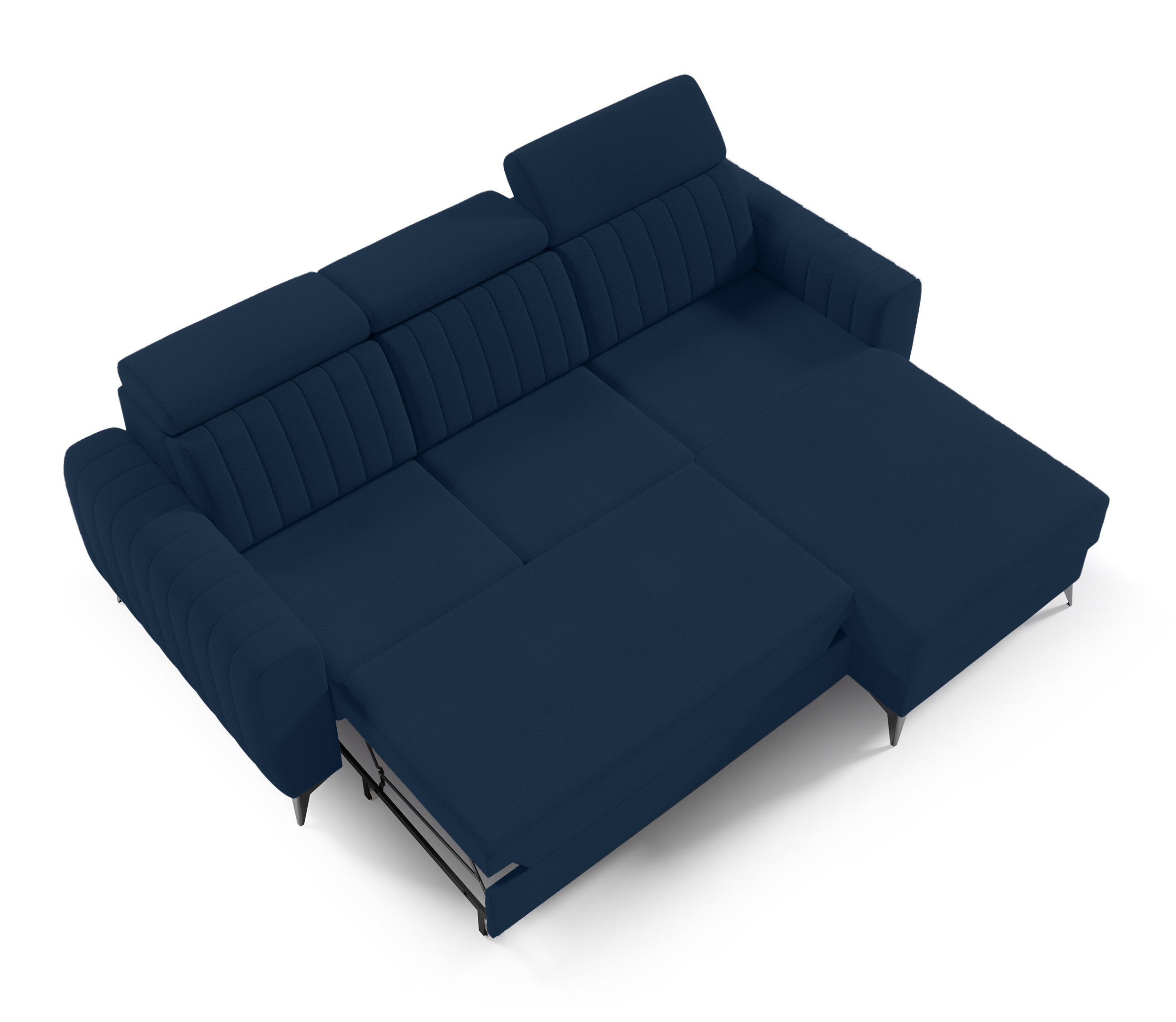 Narożnik z funkcja spania Dorelia L-kształtny granatowy welur