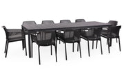 Zestaw ogrodowy rozkładany stół Rio 210-280x100 cm i 10 krzeseł Net Nardi z certyfikowanego tworzywa antracytowy