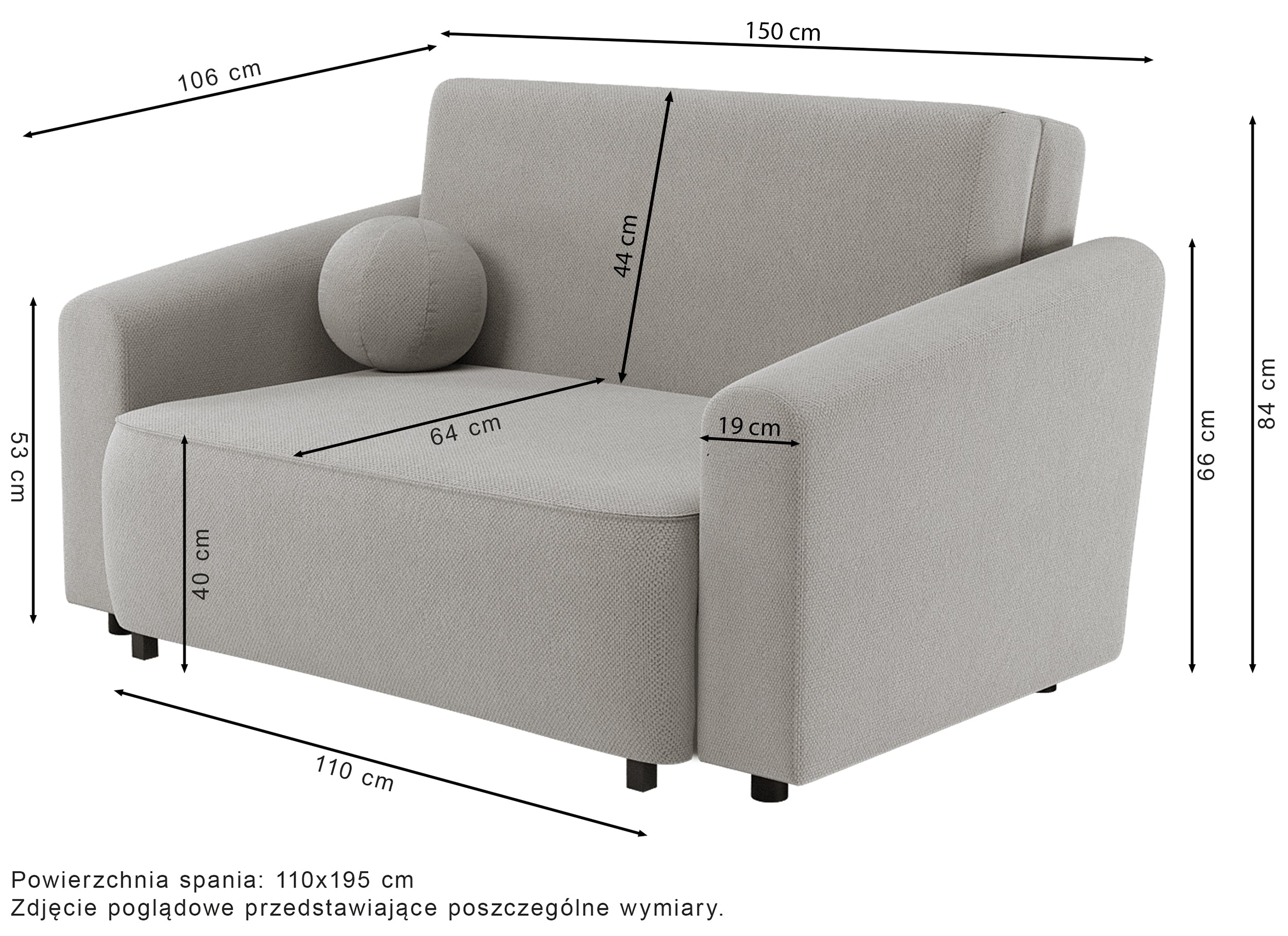 Kanapa rozkładana dwuosobowa Stevio 150 cm z pojemnikiem kremowa szenil hydrofobowy
