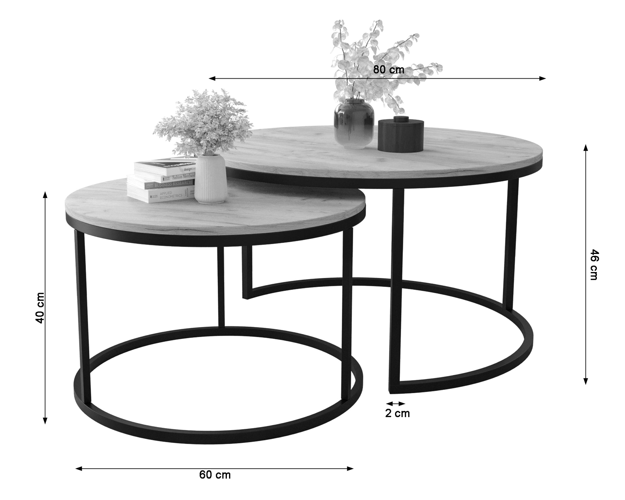 Zestaw dwóch stolików kawowych Sabello okrągłe 80 i 60 cm Dąb craft