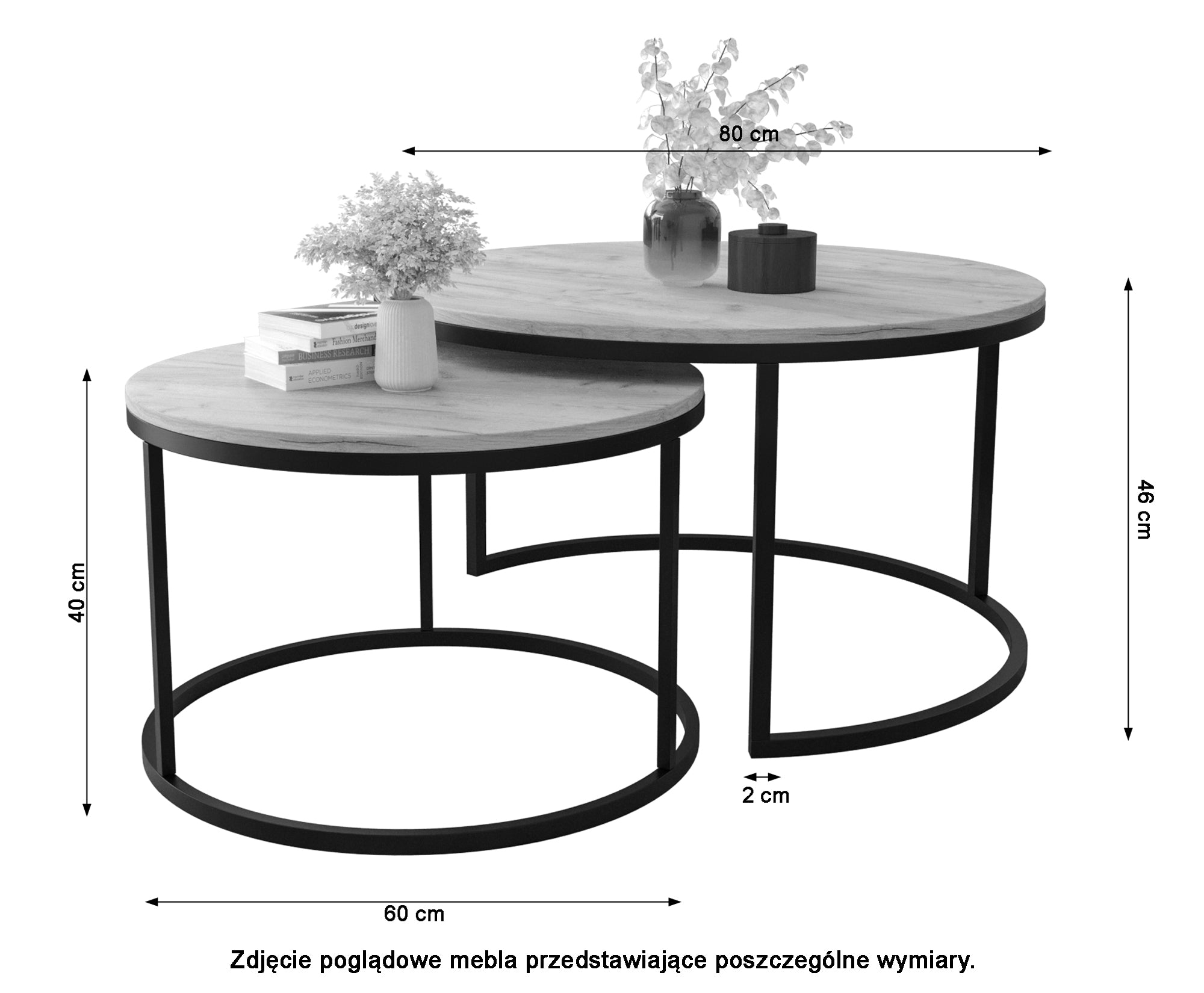 Zestaw dwóch stolików kawowych Sabello okrągłe 80 i 60 cm Kaszmir