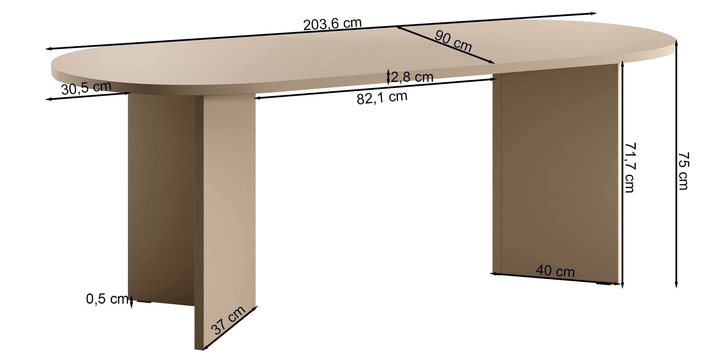 Stół do jadalni Ovo owalny 204 cm Orzech Wisconsin