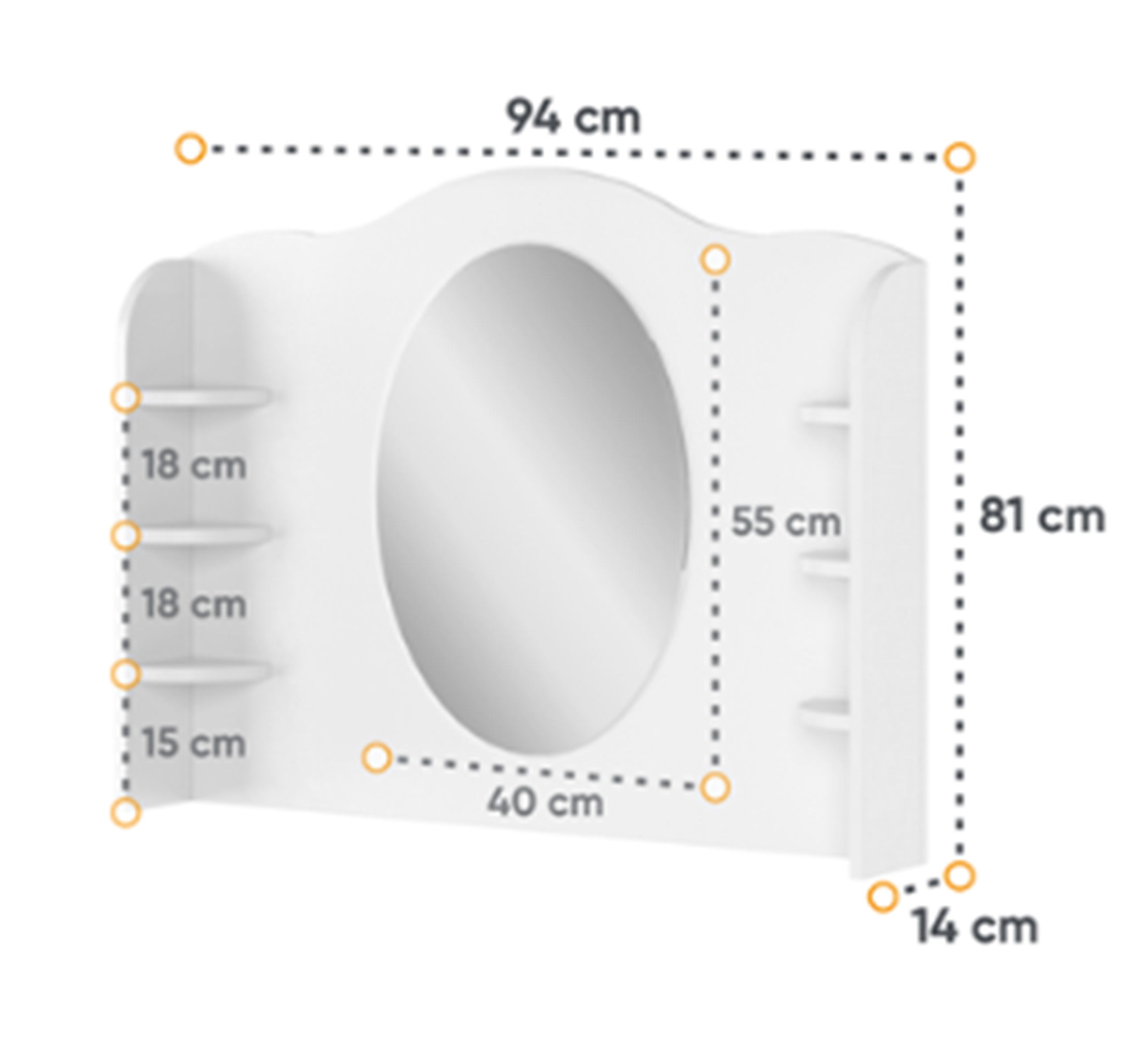 Nadstawka do biurka Story z lustrem i półkami 94 cm biała/dąb nash