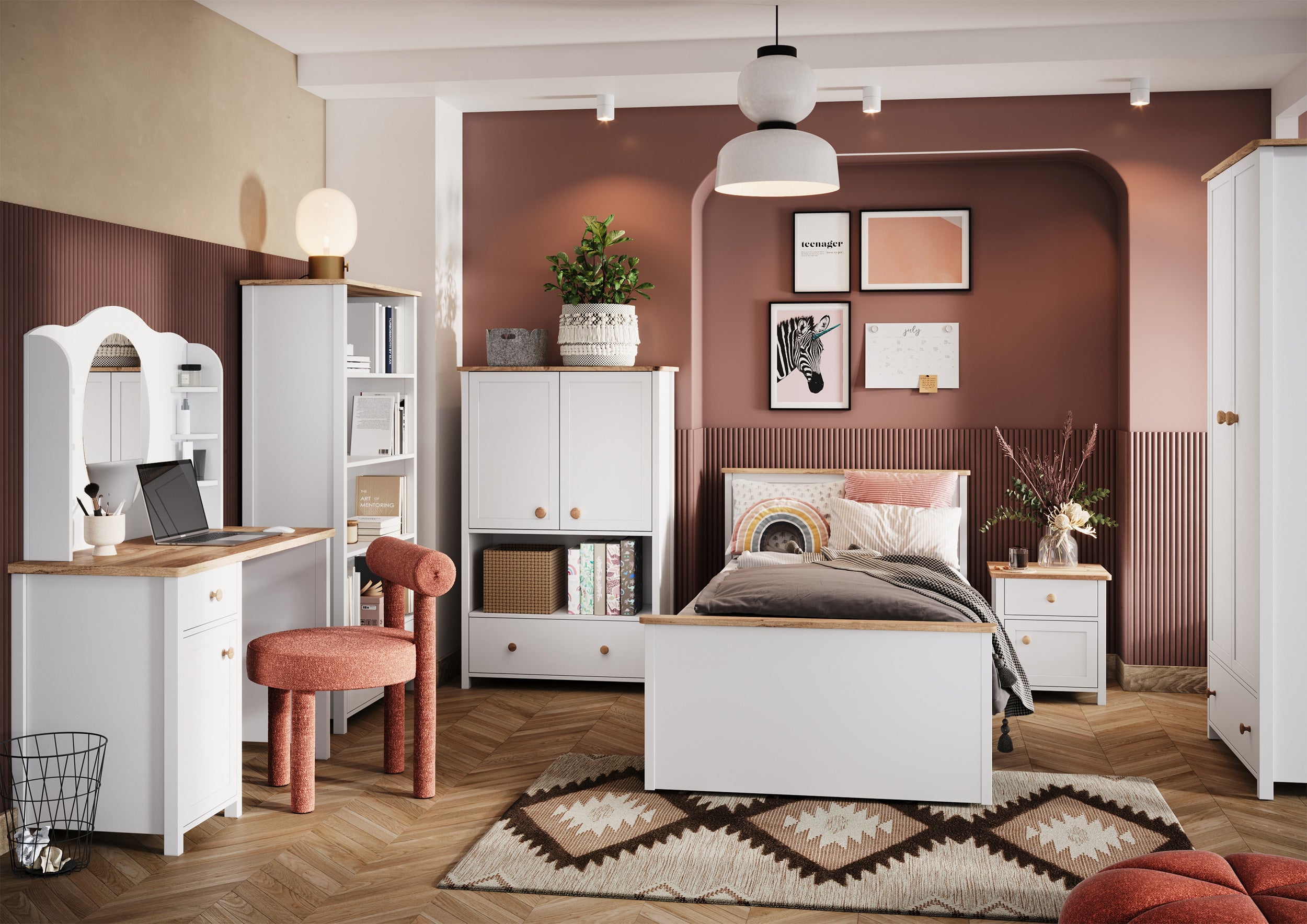 Komoda dwudrzwiowa Story z szufladą i wnęką 85 cm biała/dąb nash