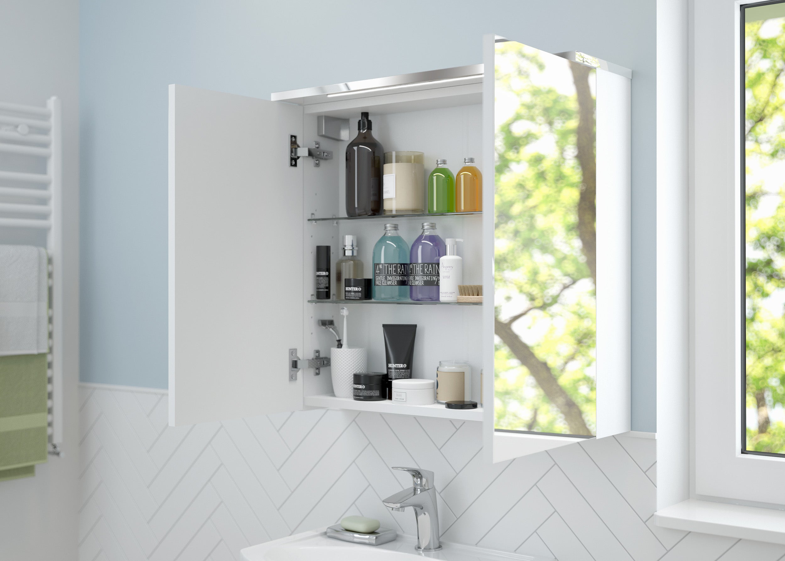 Szafka łazienkowa wisząca Stouq 61x60x20 cm lustrzana biała LED