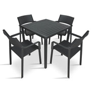 Zestaw ogrodowy stół kwadratowy Cube 70 cm i 4 krzesła z podłokietnikami Trill Nardi z certyfikowanego tworzywa antracytowy