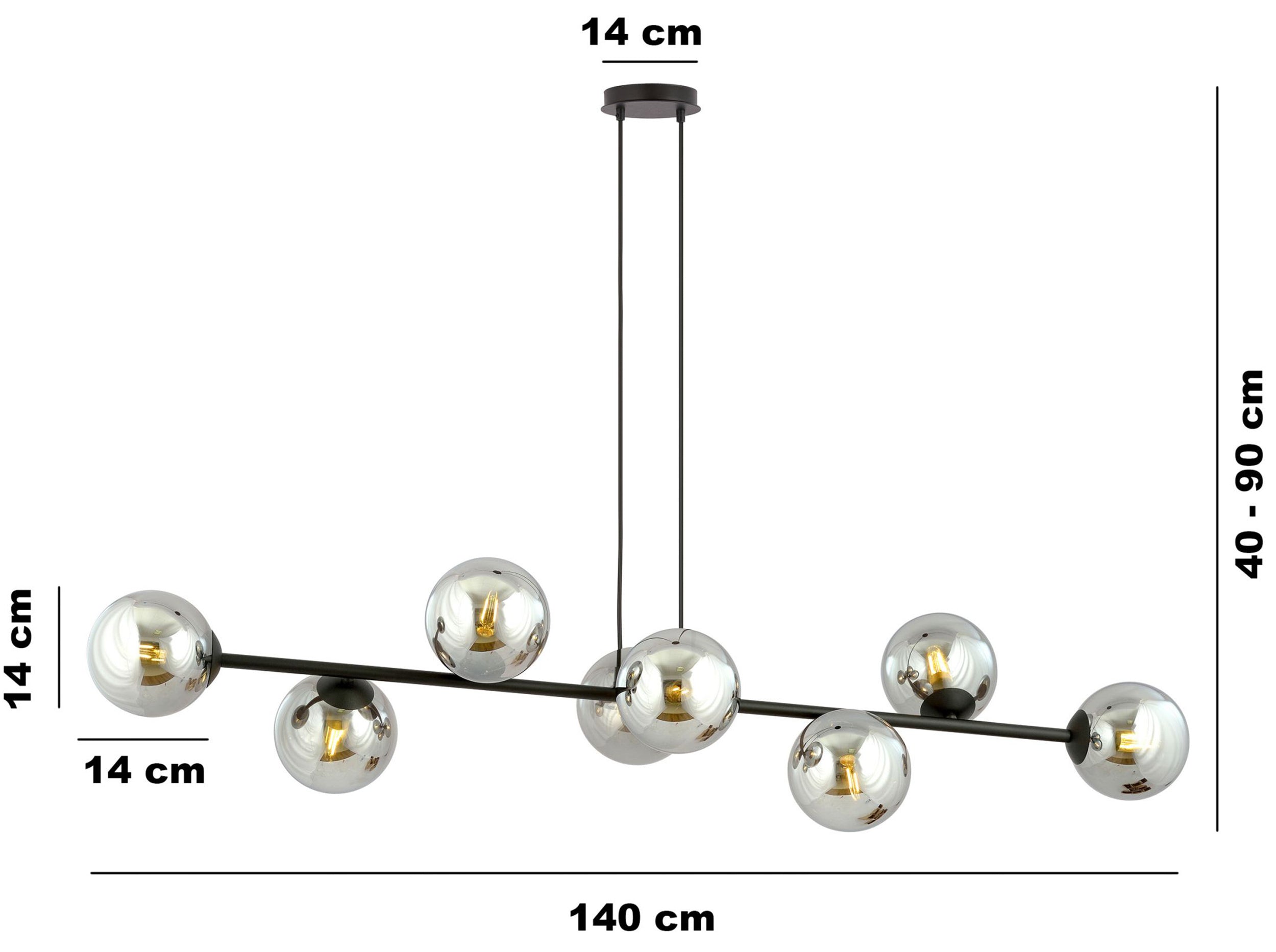 Lampa wisząca Sulmona czarna z grafitowymi kloszami x8