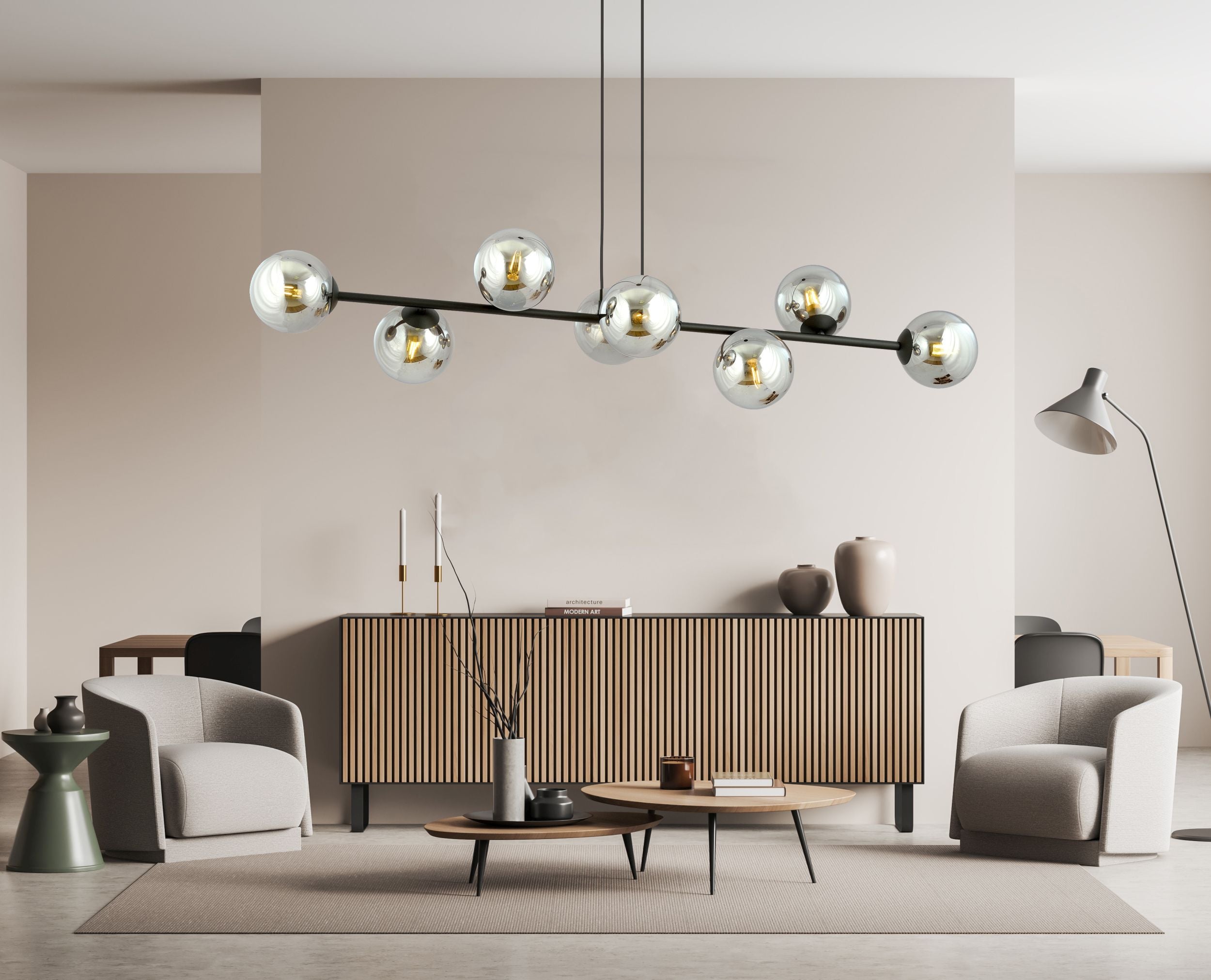 Lampa wisząca Sulmona czarna z grafitowymi kloszami x8