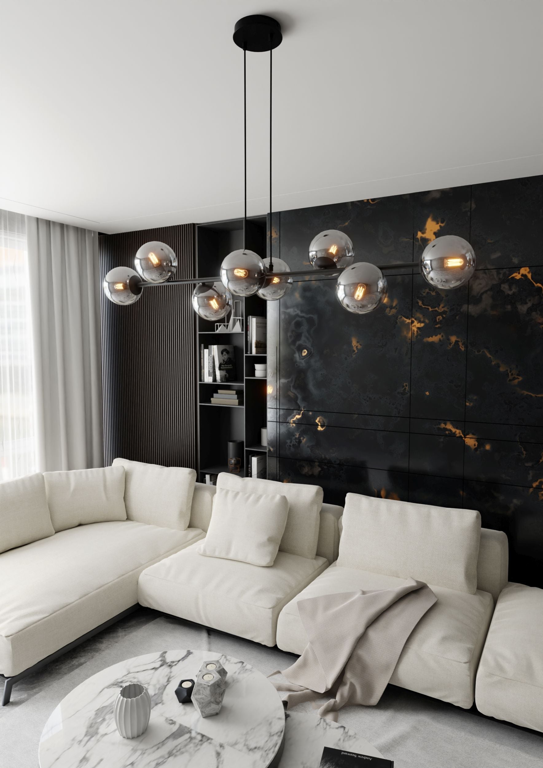 Lampa wisząca Sulmona czarna z grafitowymi kloszami x8