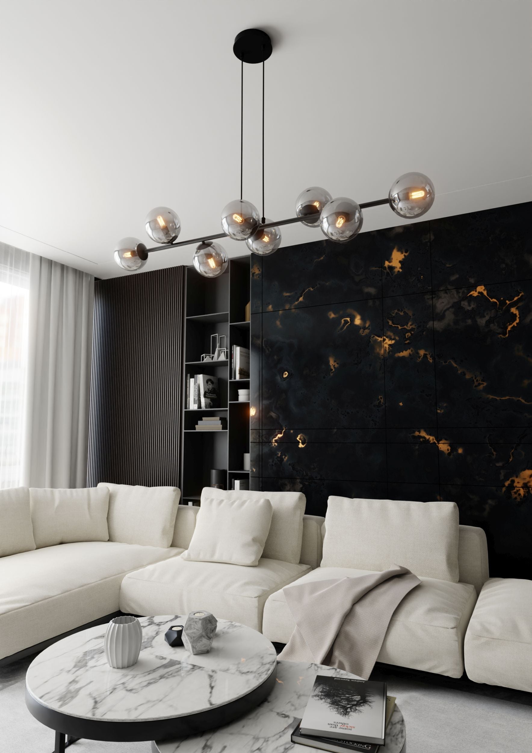 Lampa wisząca Sulmona czarna z grafitowymi kloszami x8
