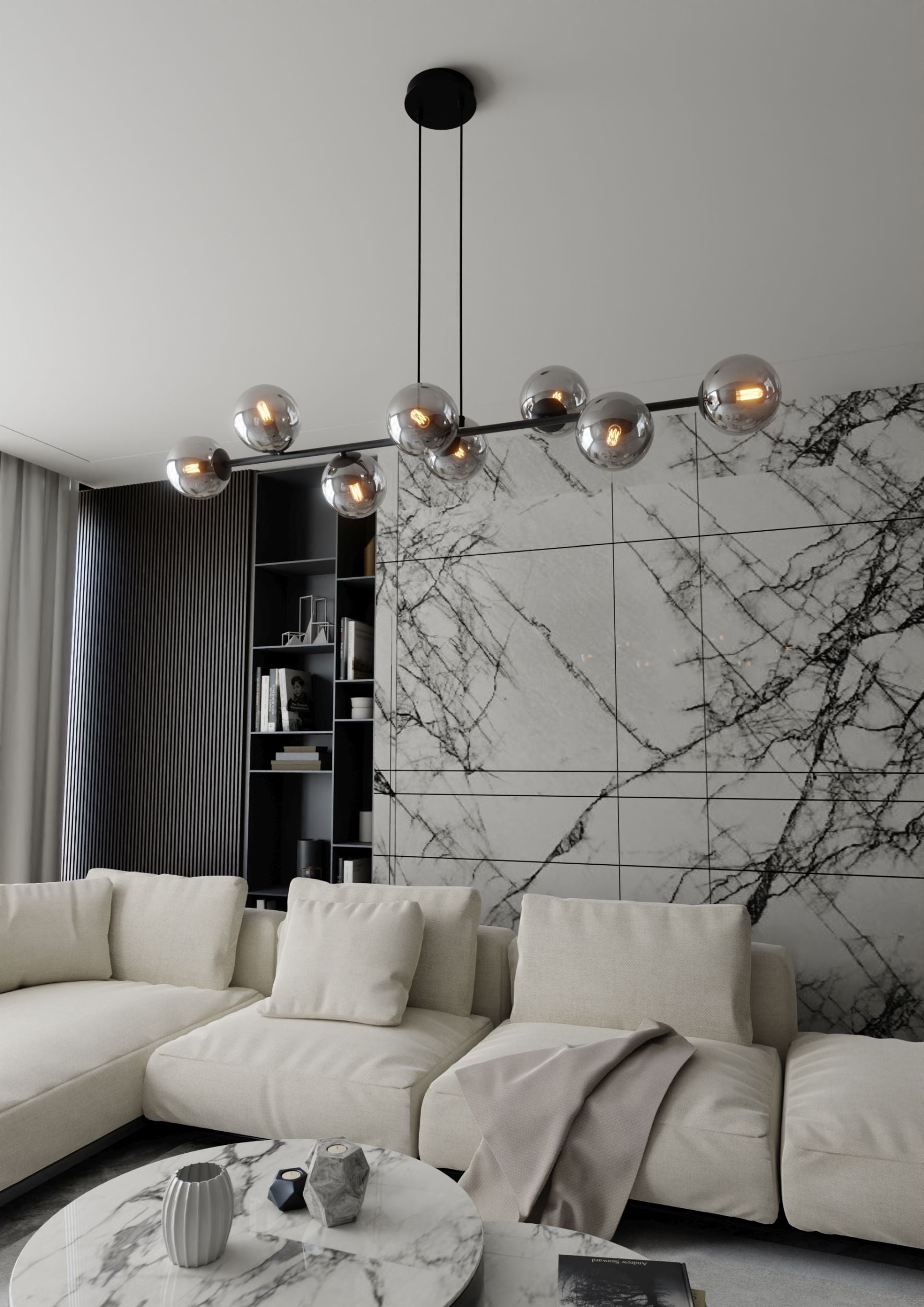 Lampa wisząca Sulmona czarna z grafitowymi kloszami x8