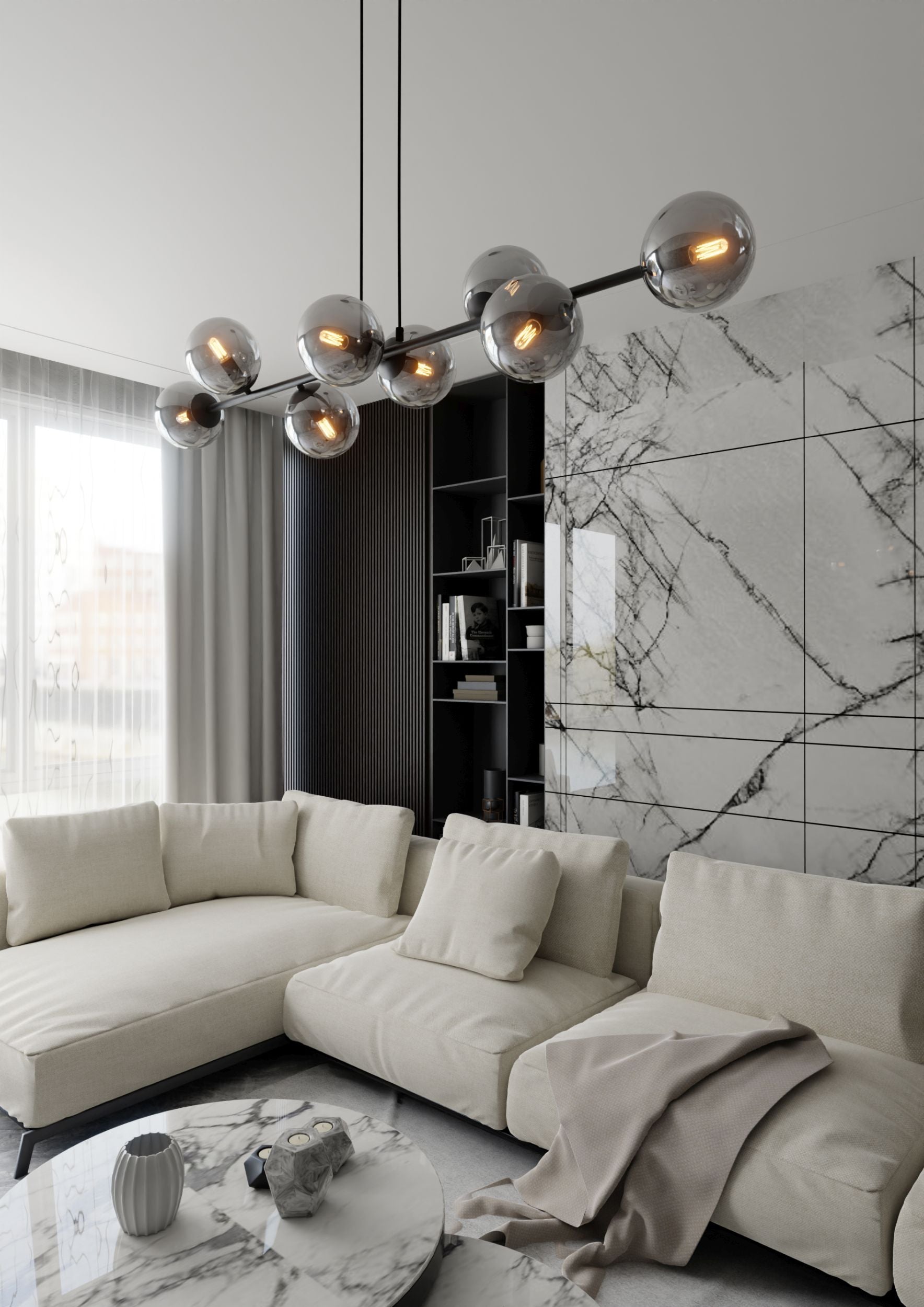 Lampa wisząca Sulmona czarna z grafitowymi kloszami x8