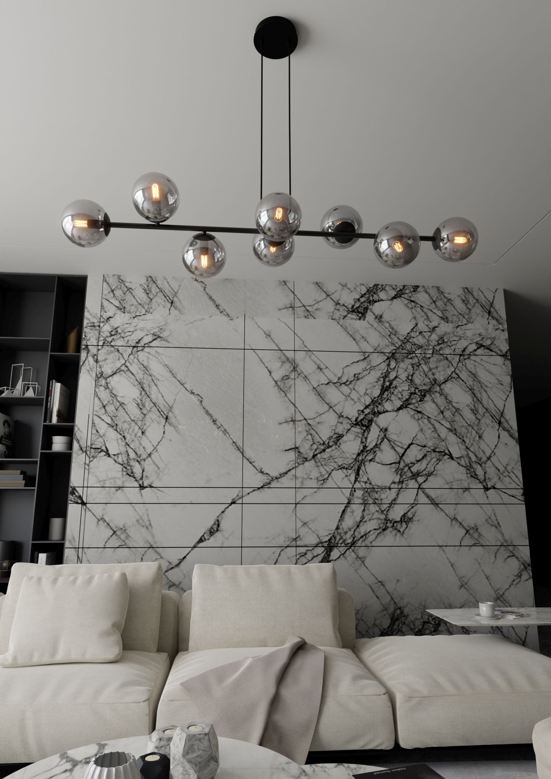 Lampa wisząca Sulmona czarna z grafitowymi kloszami x8