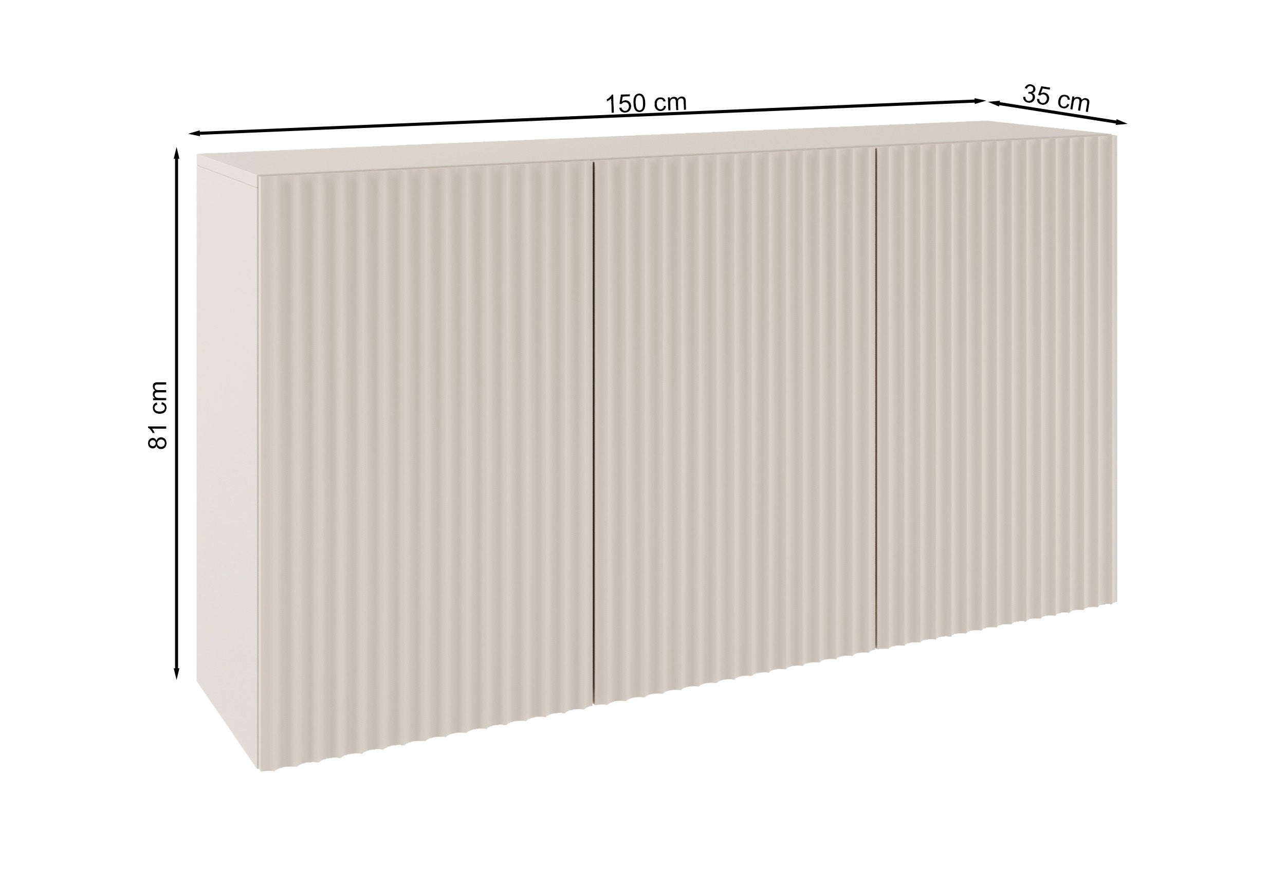 Komoda trzydrzwiowa Sunds z ryflowanymi frontami 150 cm kaszmir
