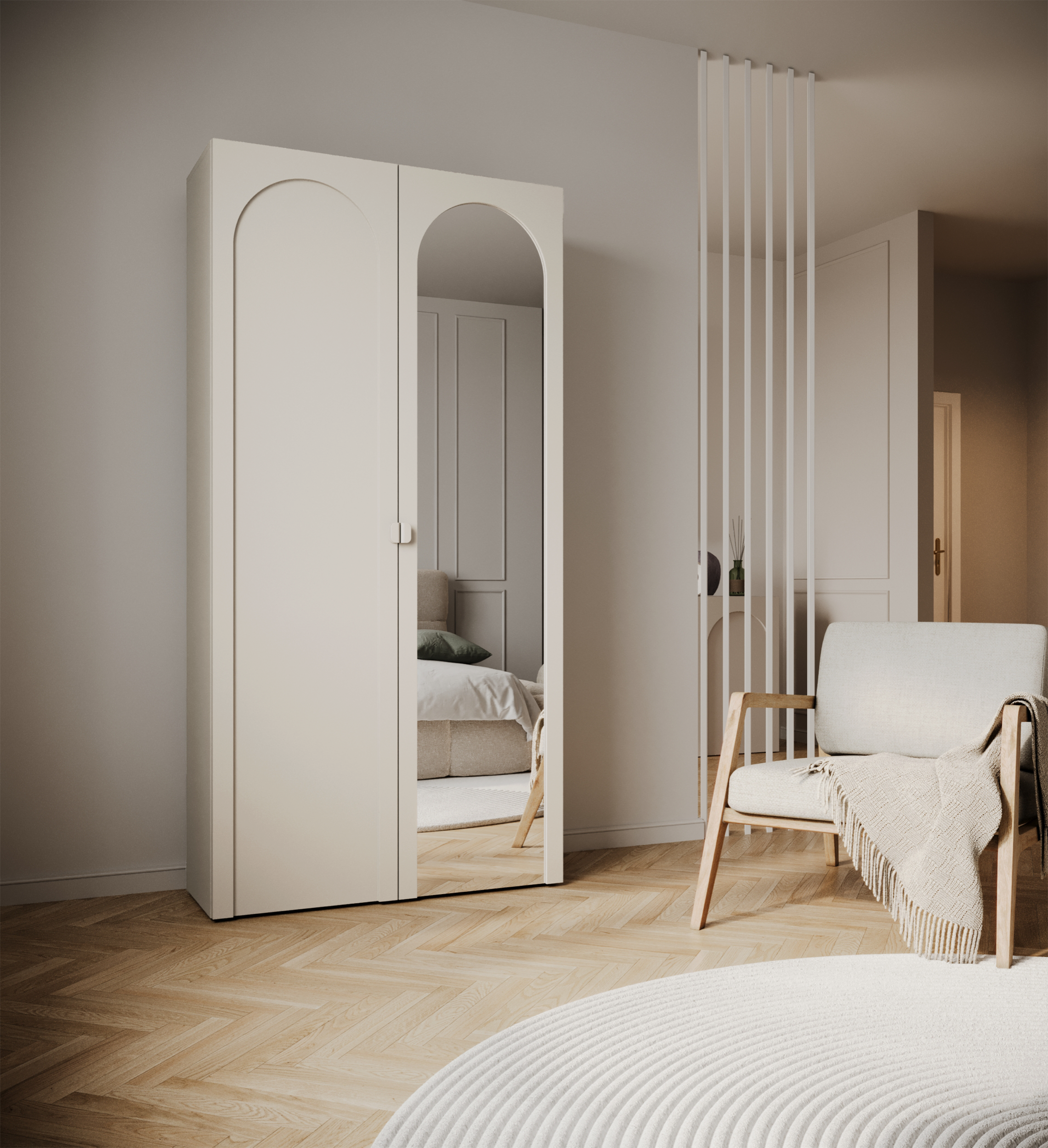 Szafa dwudrzwiowa Arkadia z frezowanym frontem i lustrem 100 cm kaszmir