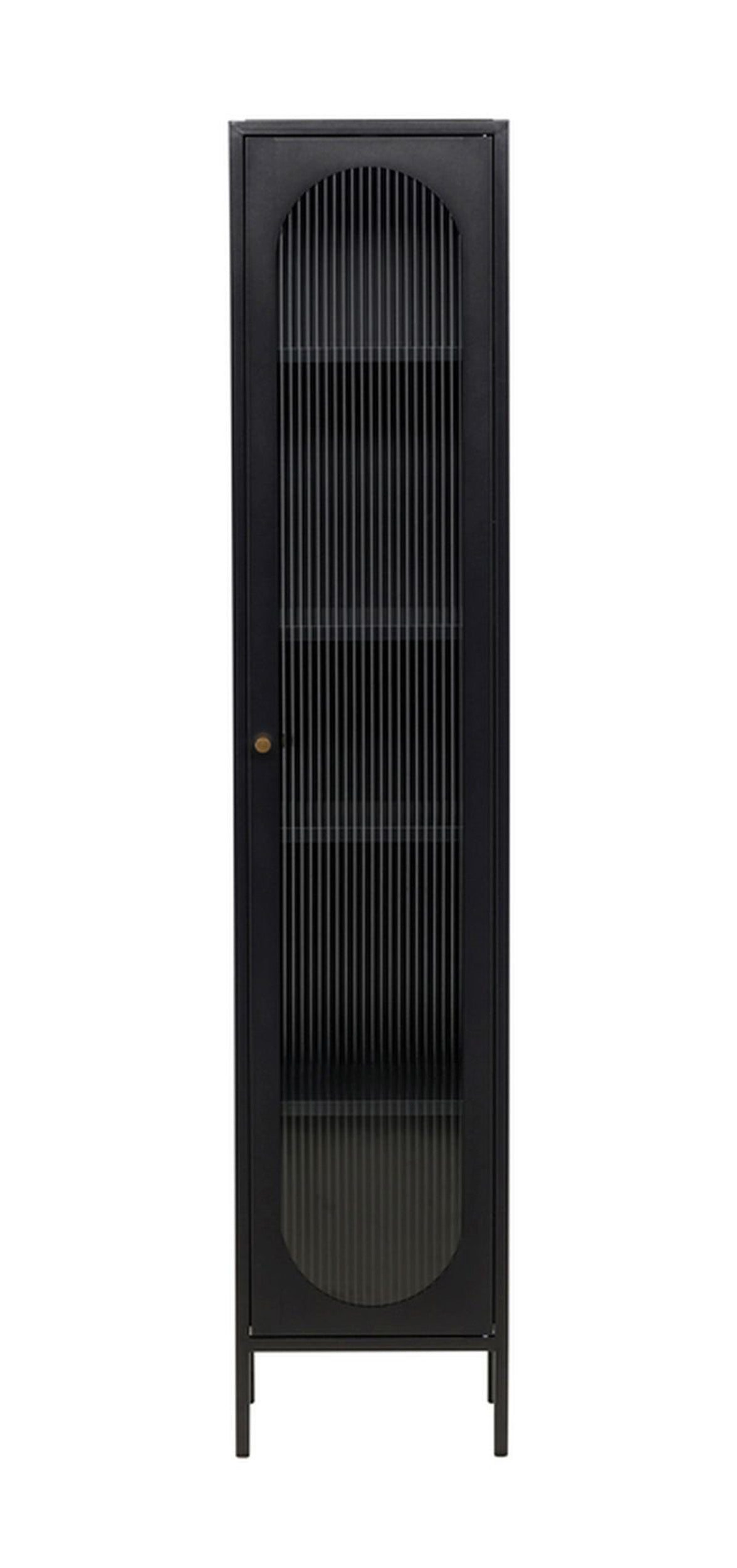 Witryna Bequiti 180x37 cm wysoka czarna z drzwiczkami