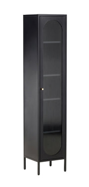 Witryna Bequiti 180x37 cm wysoka czarna z drzwiczkami