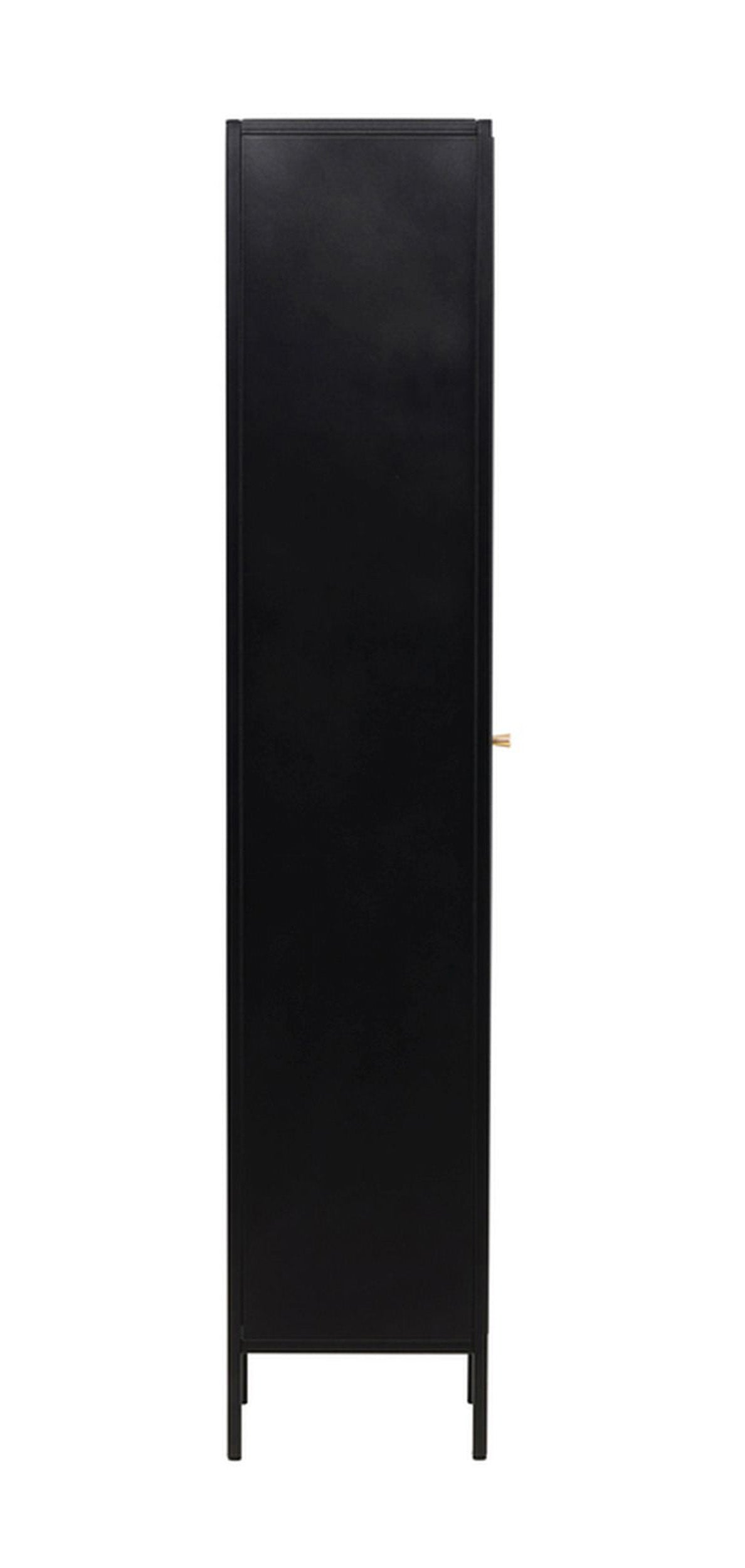 Witryna Bequiti 180x37 cm wysoka czarna z drzwiczkami
