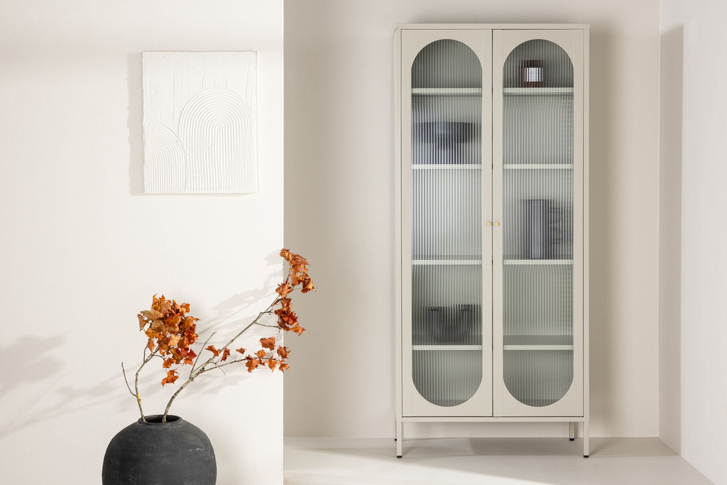 Witryna dwudrzwiowa Bequiti 180x80 cm wysoka beżowa