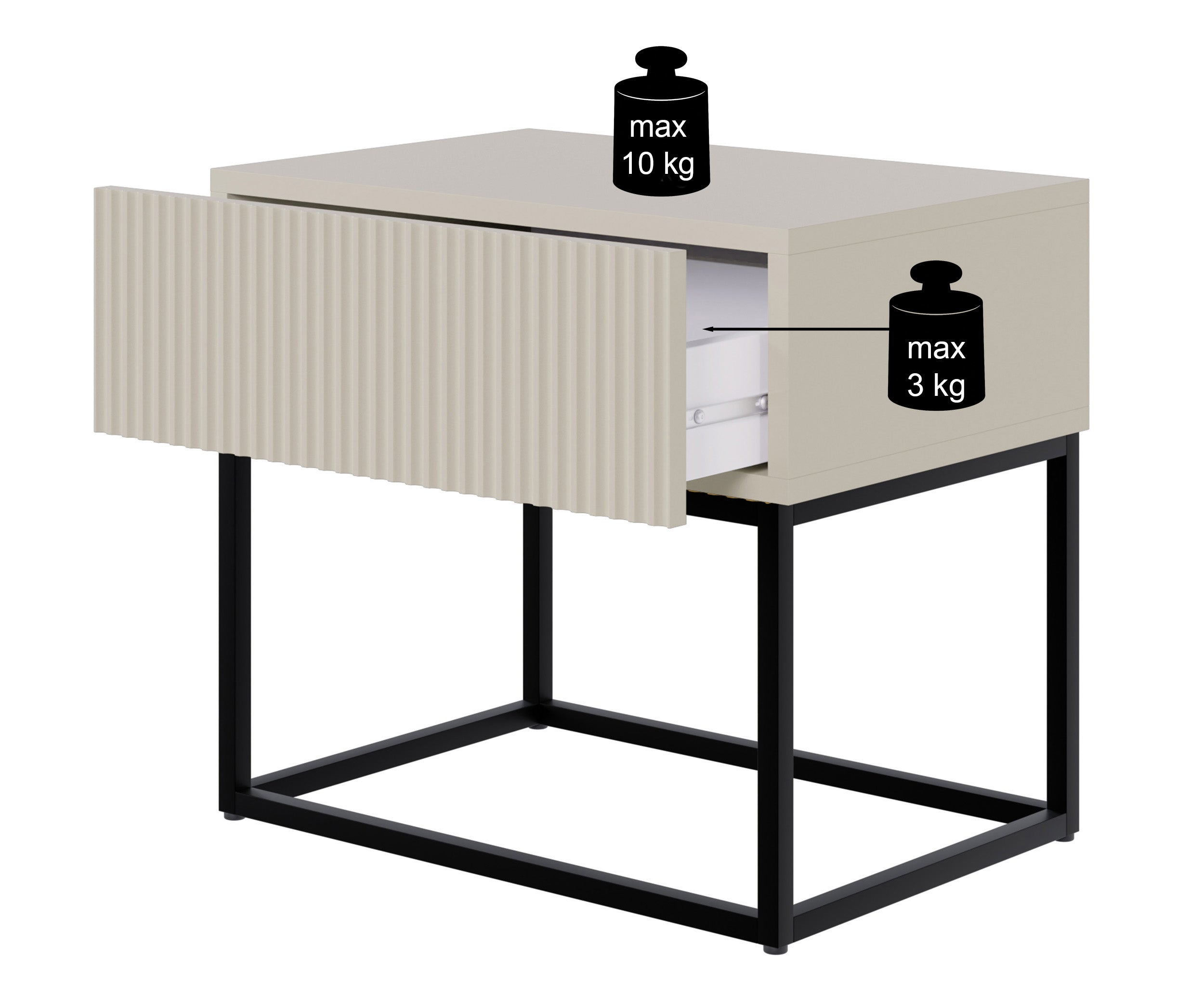 Szafka nocna Veldio z frezowanym frontem i szufladą 50 cm Szary beż ze złotymi nogami