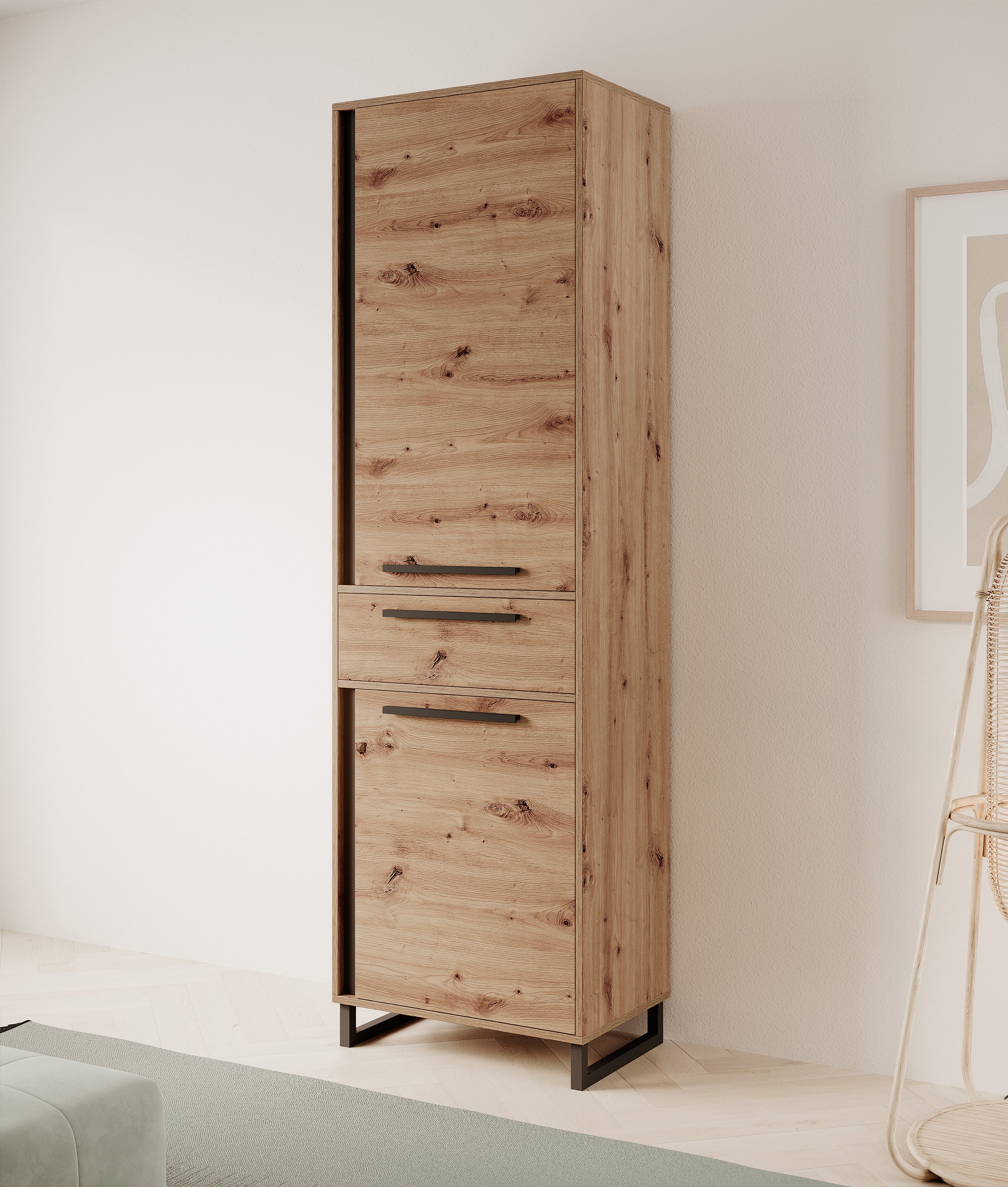 Regał dwudrzwiowy Abirly 60 cm zamykany dąb artisan/czarny