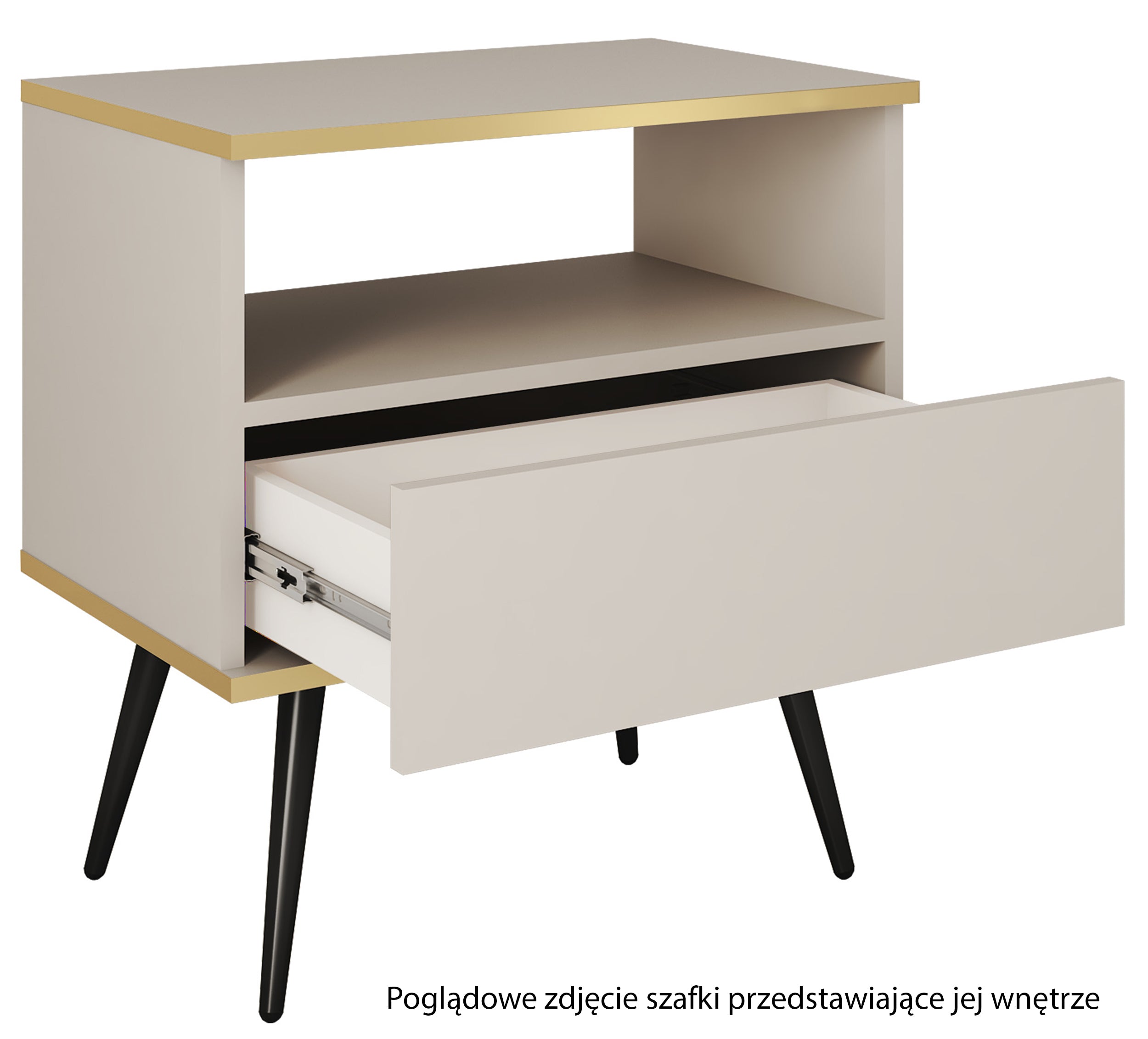 Szafka nocna Glinte z szulfadą 54 cm beżowa ze złotymi nogami