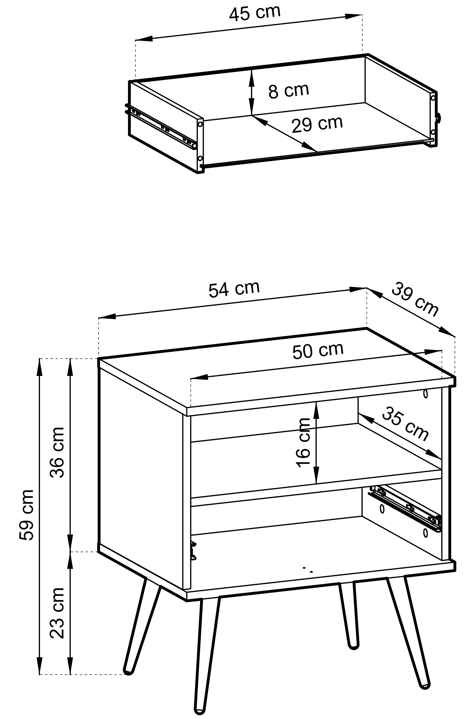 Szafka nocna Glinte z szulfadą 54 cm biała ze złotymi nogami
