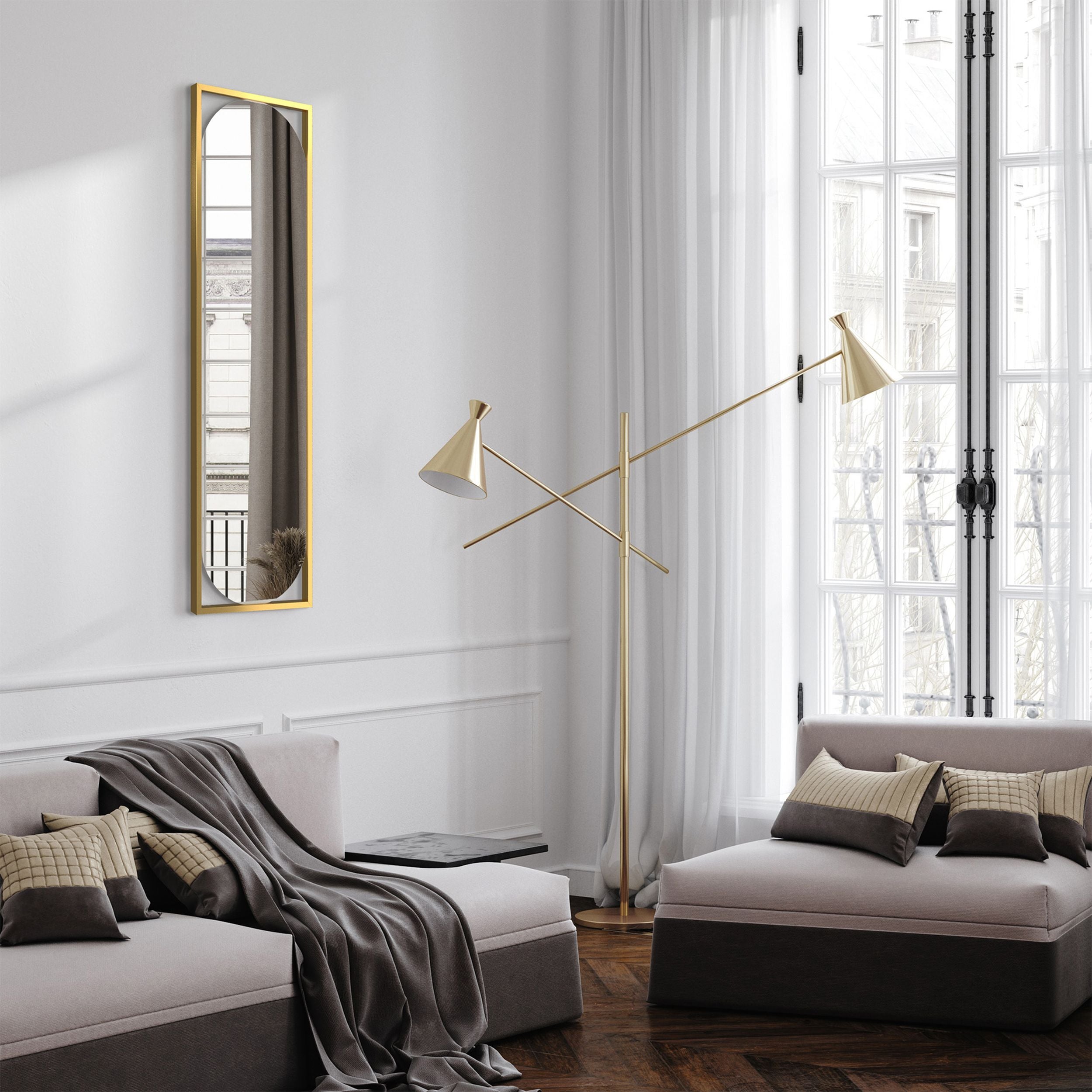 Lustro ścienne Thelmen 132x37 cm w złotej ramie