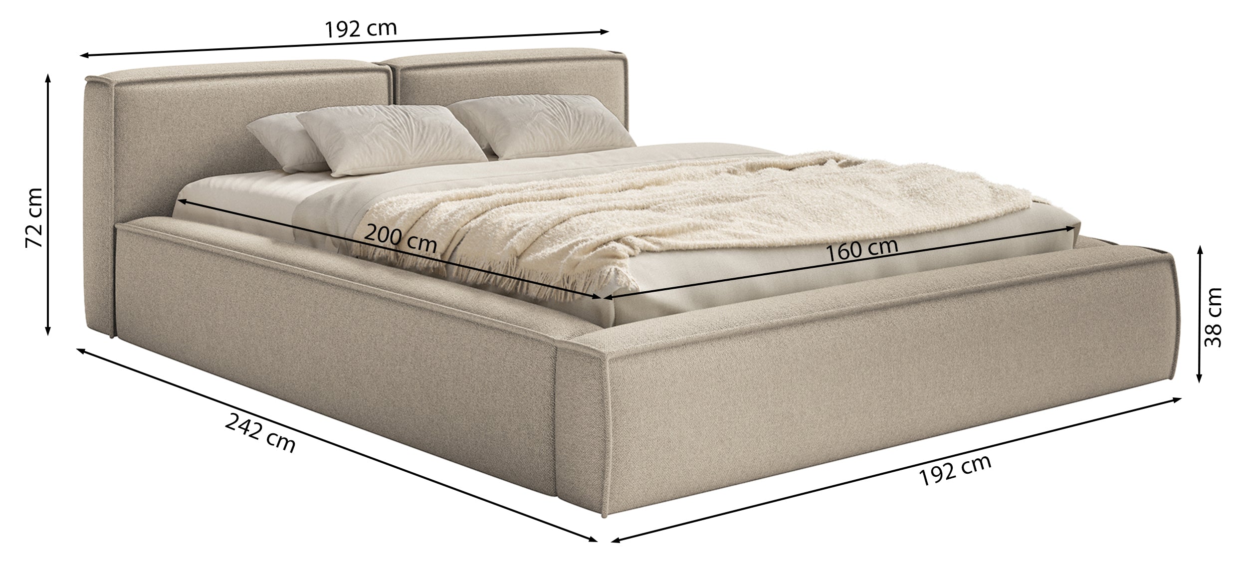 Łóżko tapicerowane 160x200 cm Tilves Slim Low z pojemnikiem stelaż metalowy beżowe szenil
