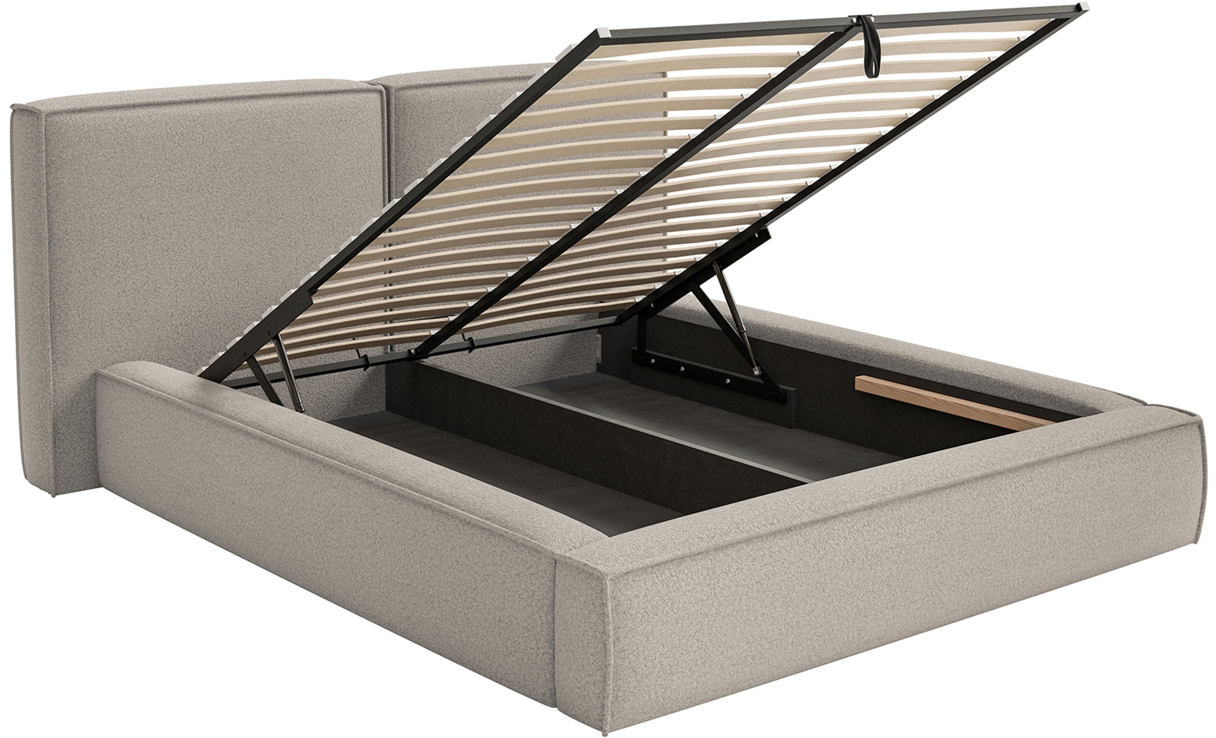 Łóżko tapicerowane 180x200 cm Tilves z pojemnikiem stelaż metalowy szarobrązowe boucle