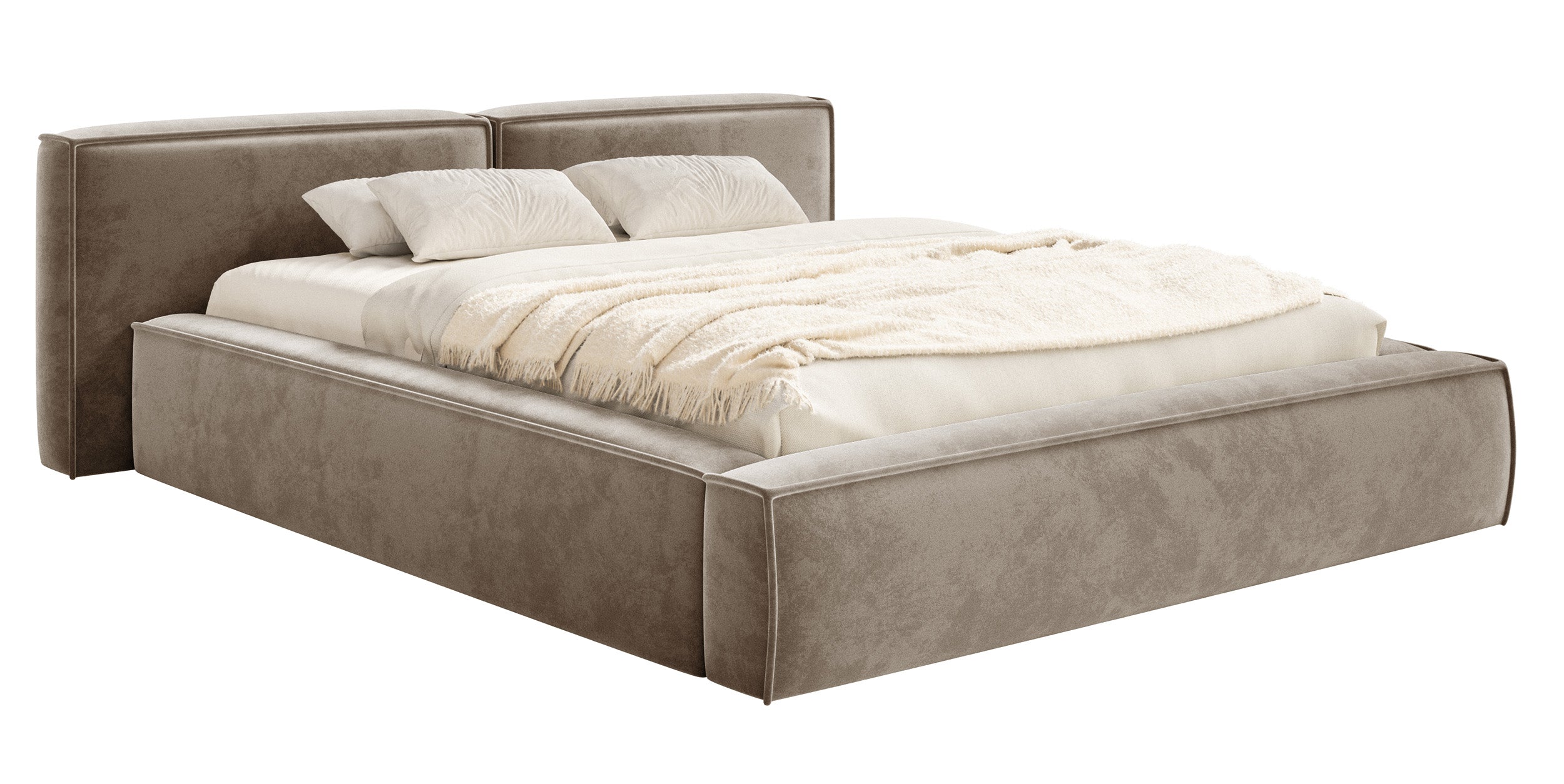 Łóżko tapicerowane 140x200 cm Tilves Low z pojemnikiem stelaż metalowy jasnobrązowe welur