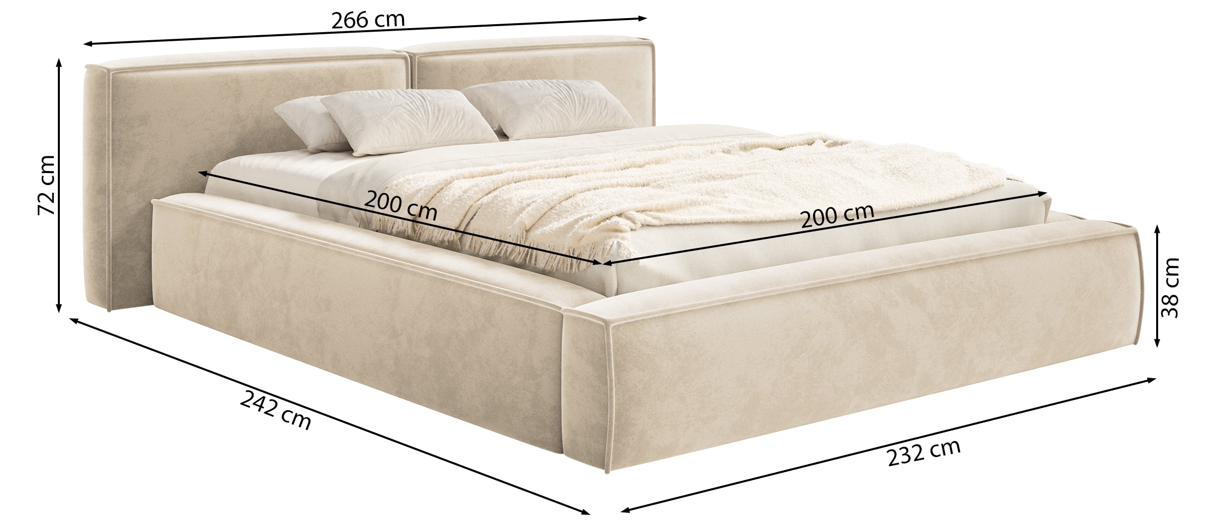 Łóżko tapicerowane 200x200 cm Tilves Low z pojemnikiem stelaż metalowy jasnoszare welur