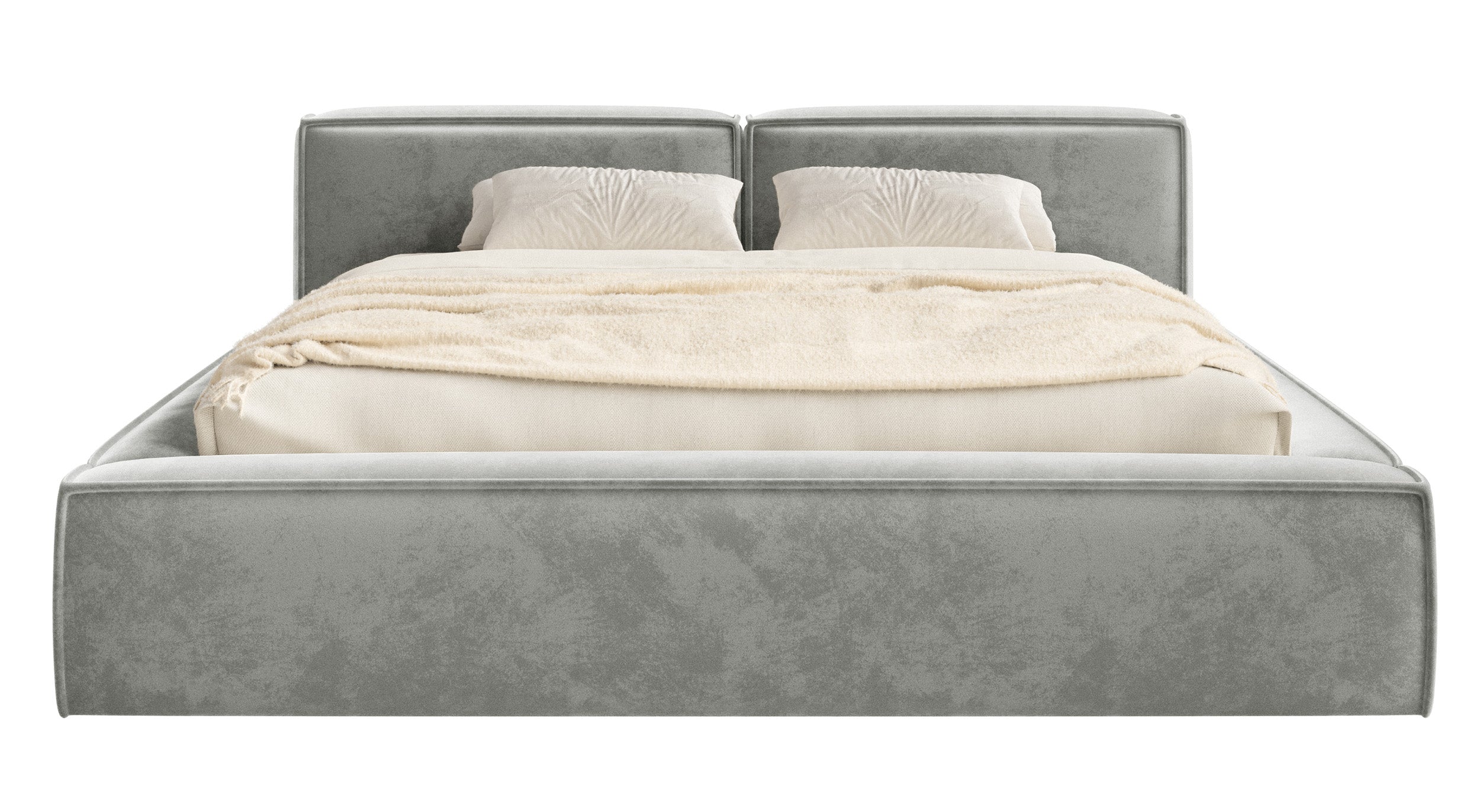 Łóżko tapicerowane 200x200 cm Tilves Slim Low z pojemnikiem stelaż metalowy szare welur