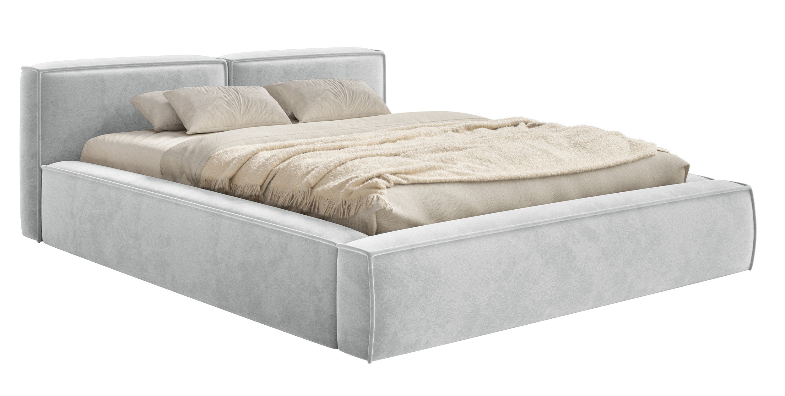 Łóżko tapicerowane 200x200 cm Tilves Slim Low z pojemnikiem stelaż metalowy jasnoszare welur