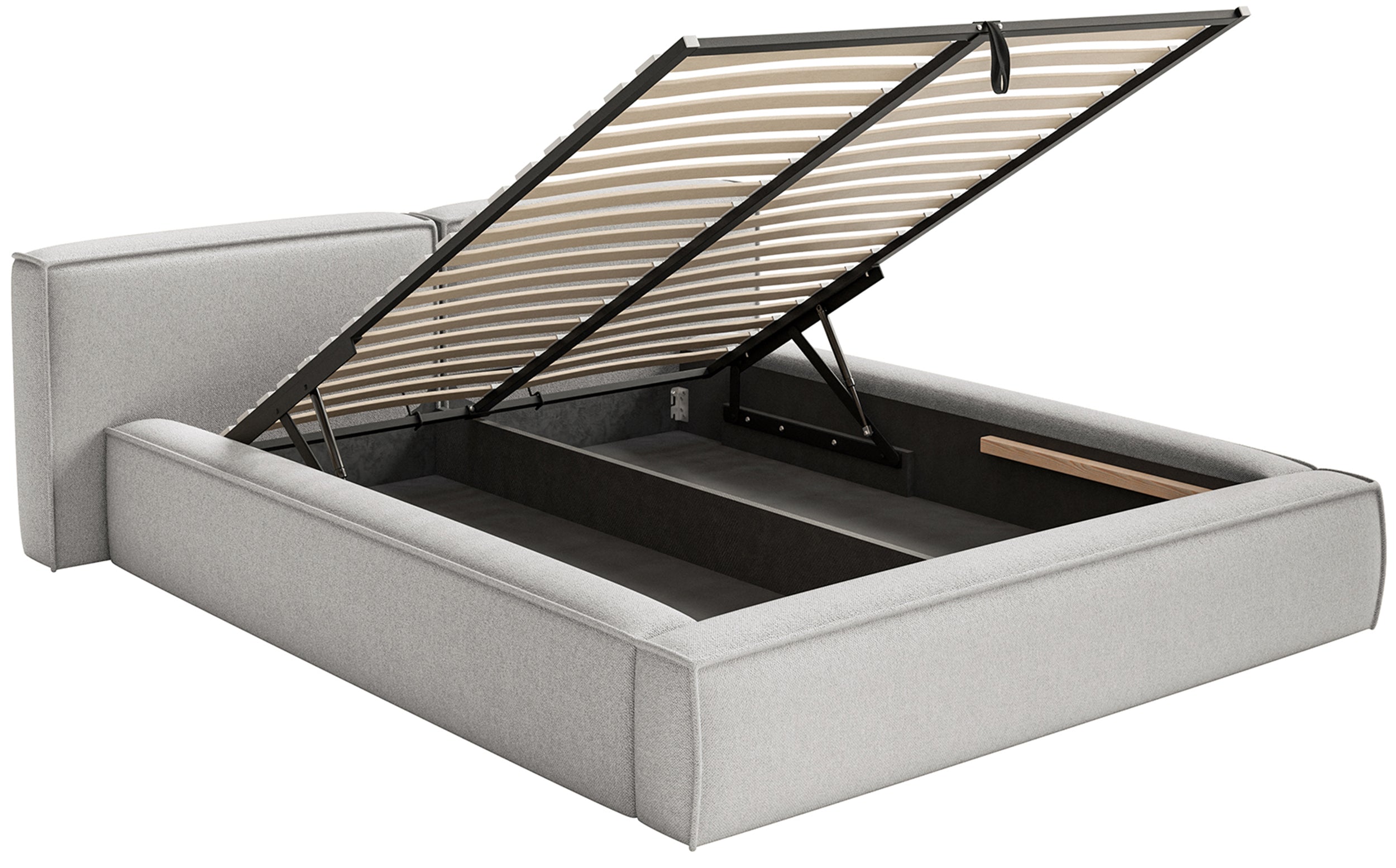 Łóżko tapicerowane 180x200 cm Tilves Low z pojemnikiem stelaż metalowy jasnoszare szenil