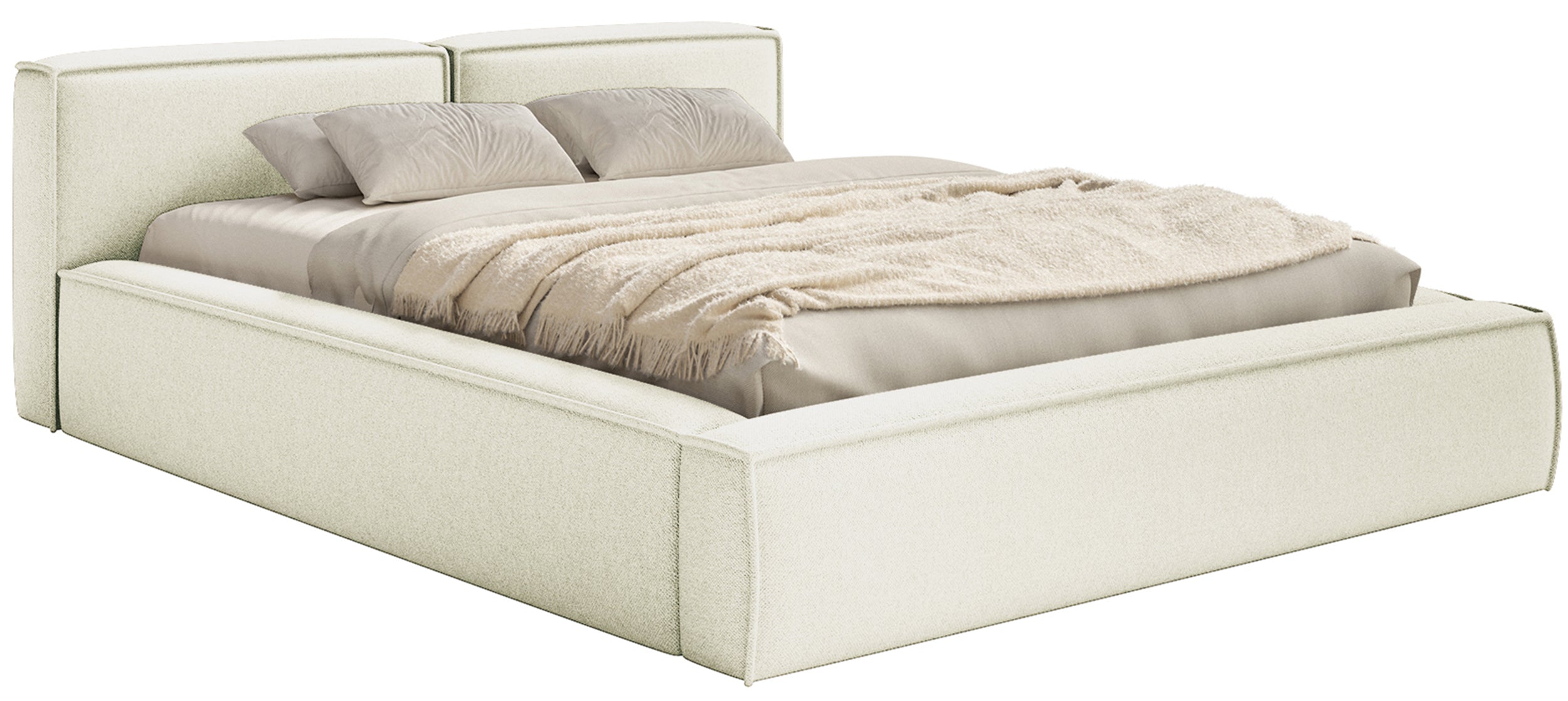 Łóżko tapicerowane 160x200 cm Tilves Slim Low z pojemnikiem stelaż metalowy kremowe szenil