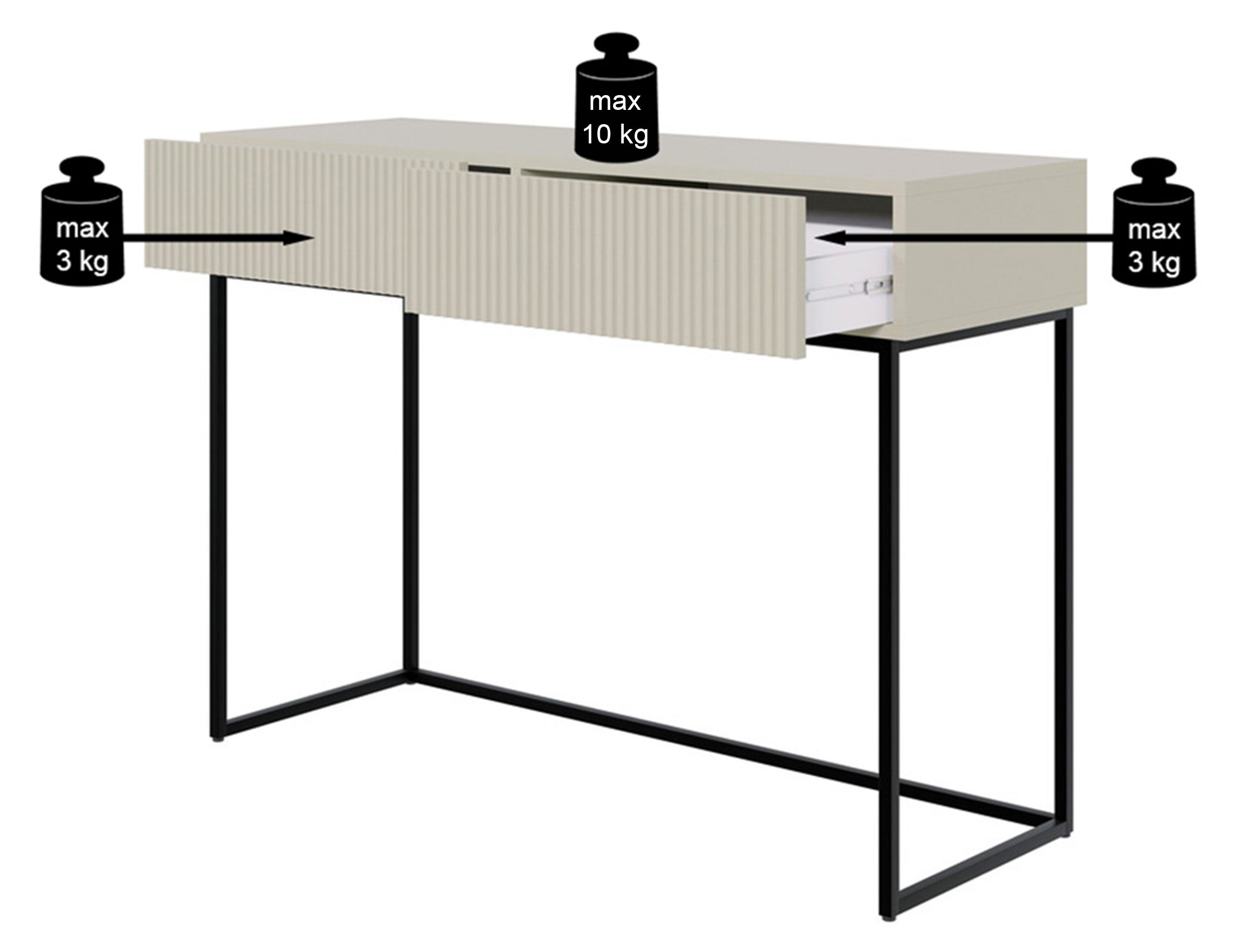 Toaletka Veldio z frezowanym frontem i dwiema szufladami 110 cm Czarna z czarnymi nogami