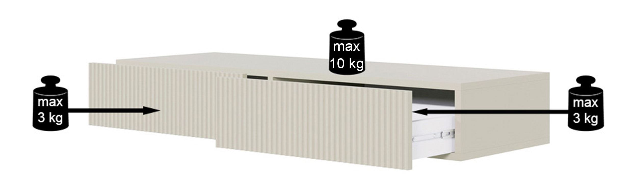 Toaletka Veldio z frezowanym frontem i dwiema szufladami 110 cm Szary beż wisząca