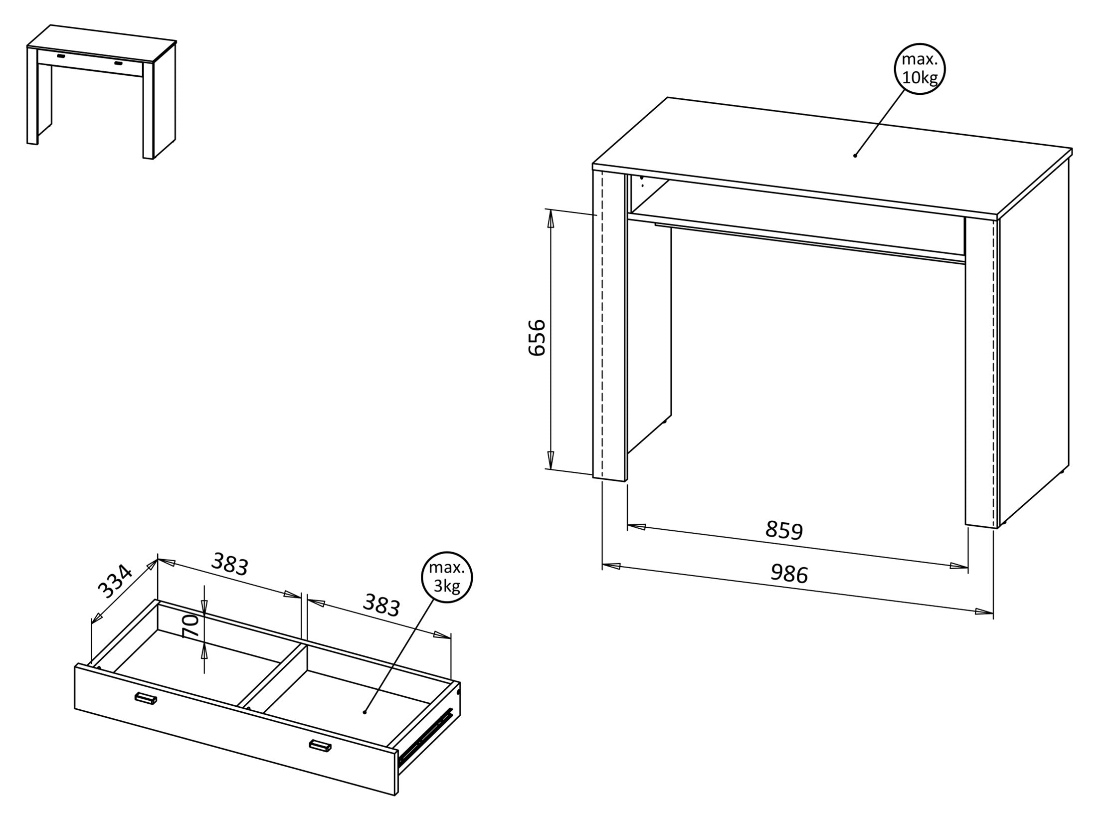 Toaletka Lammila z szufladą 99 cm szary beż / dąb whisky