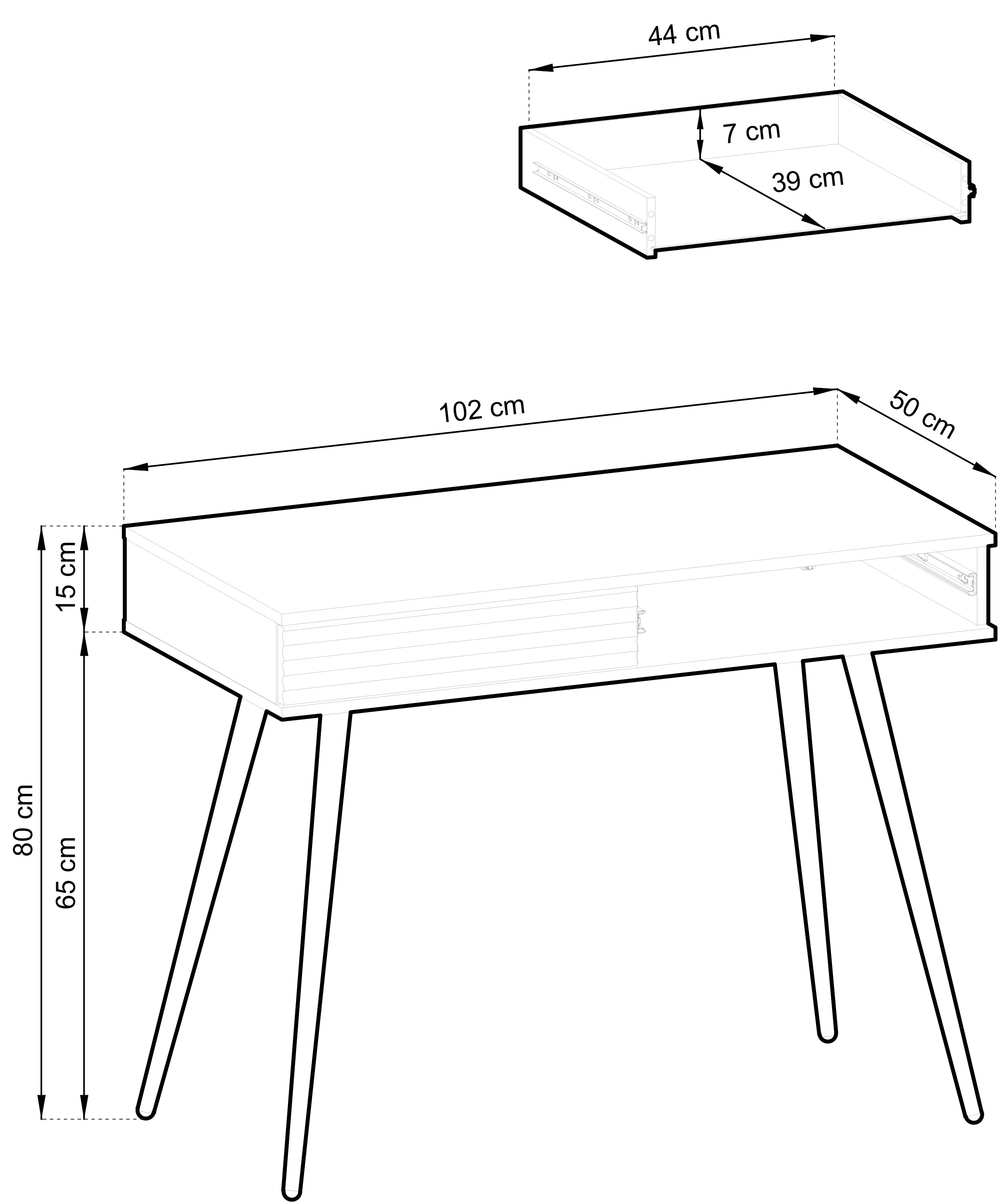 Toaletka Glinte z dwiema szufladami 102 cm beżowa ze złotymi nogami