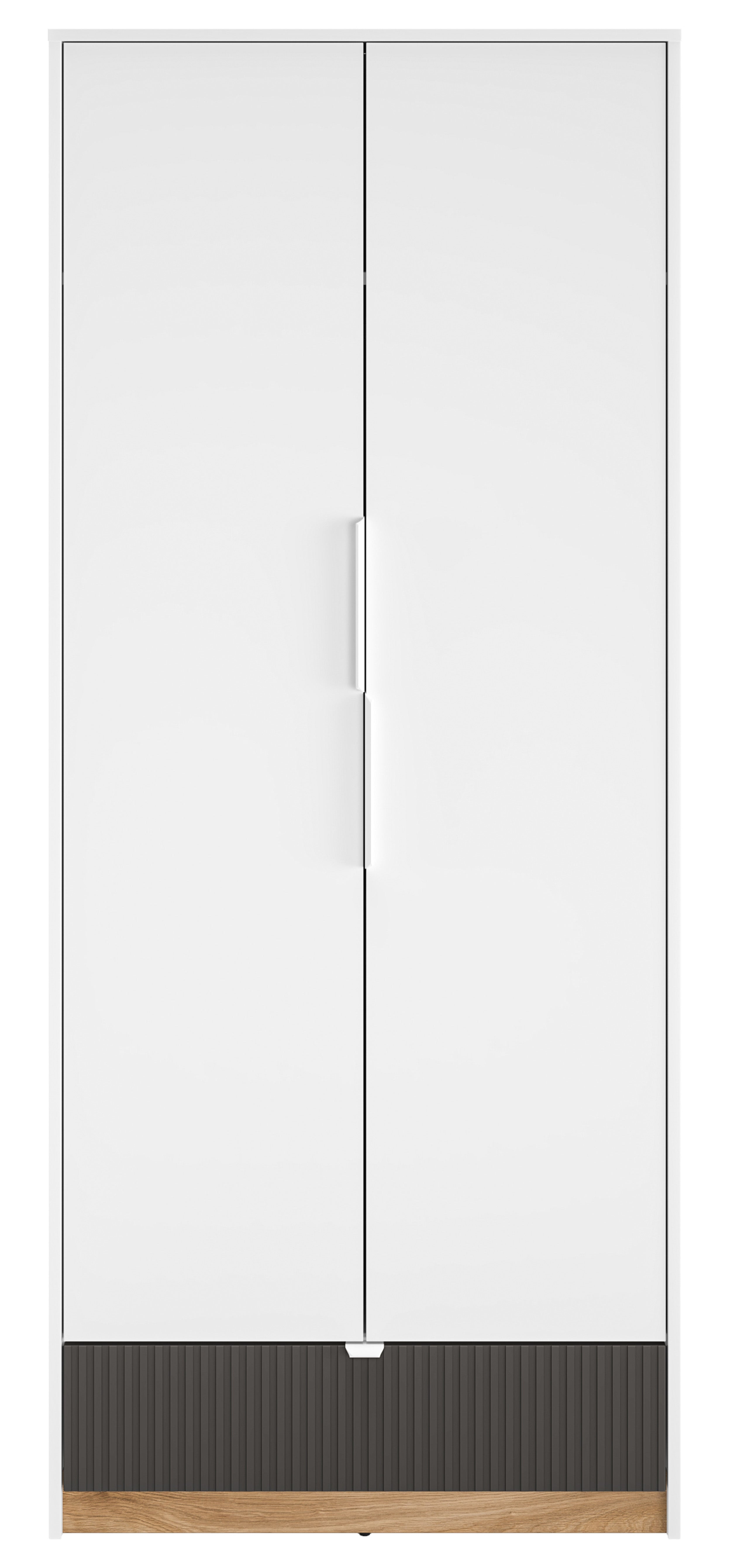 Szafa młodzieżowa dwudrzwiowa Torino z szufladą ryflowana 82 cm dąb Honey Castello/biel alpejska/grafit