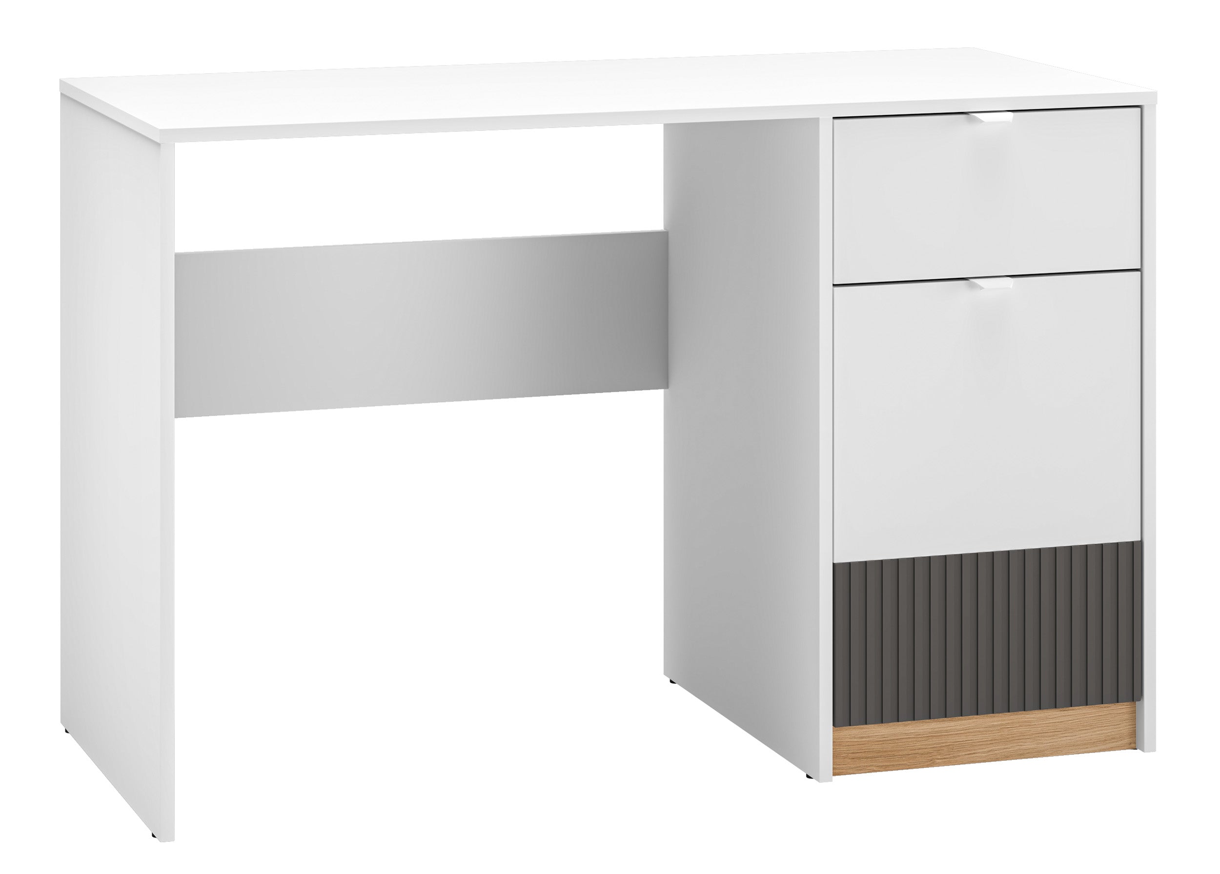 Biurko młodzieżowe jednodrzwiowe Torino z szufladą ryflowane 120 cm dąb Honey Castello/biel alpejska/grafit