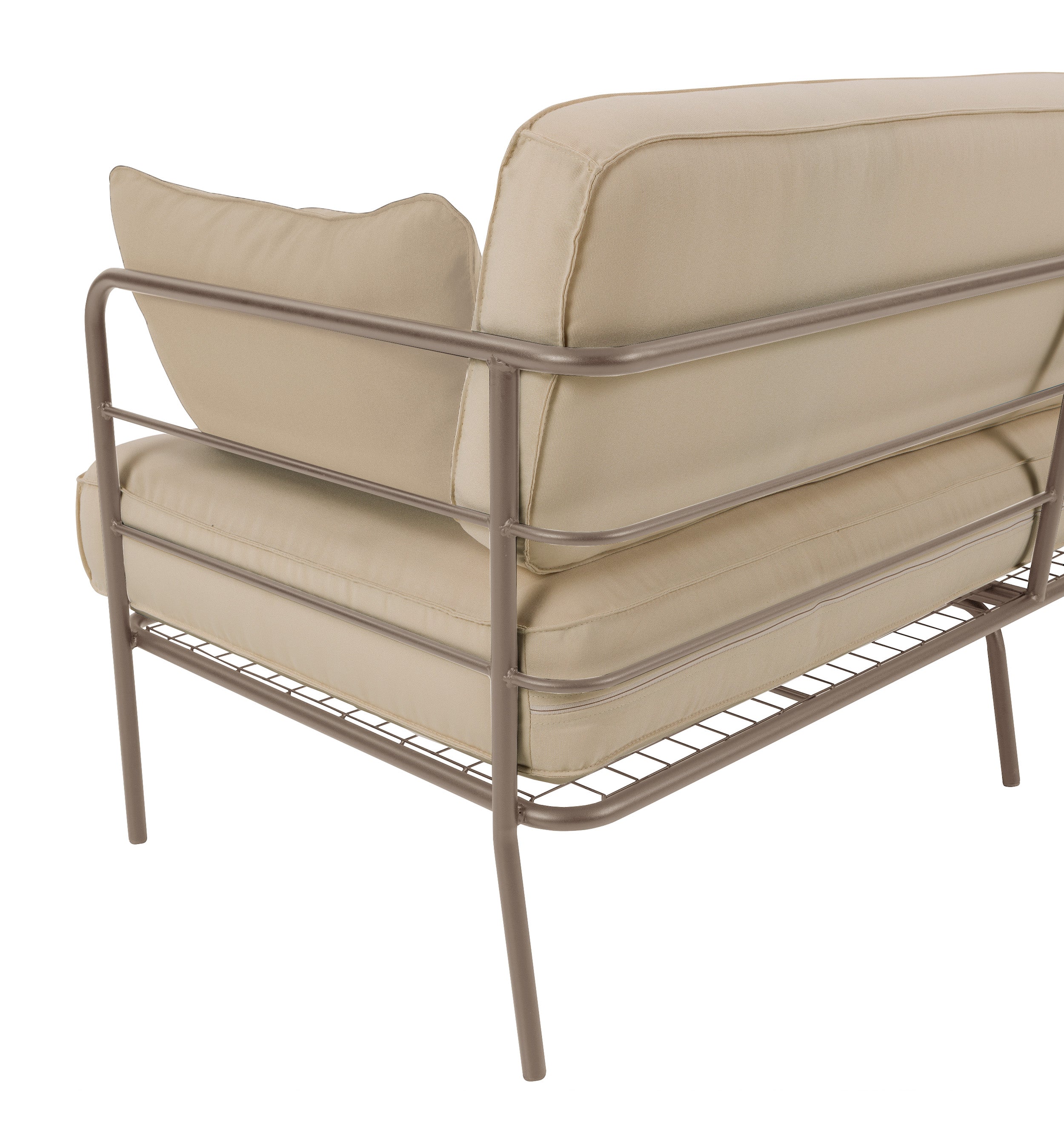 Sofa ogrodowa dwuosobowa Preggel 156 cm w tkaninie hydrofobowej beżowa/ beżowy stelaż