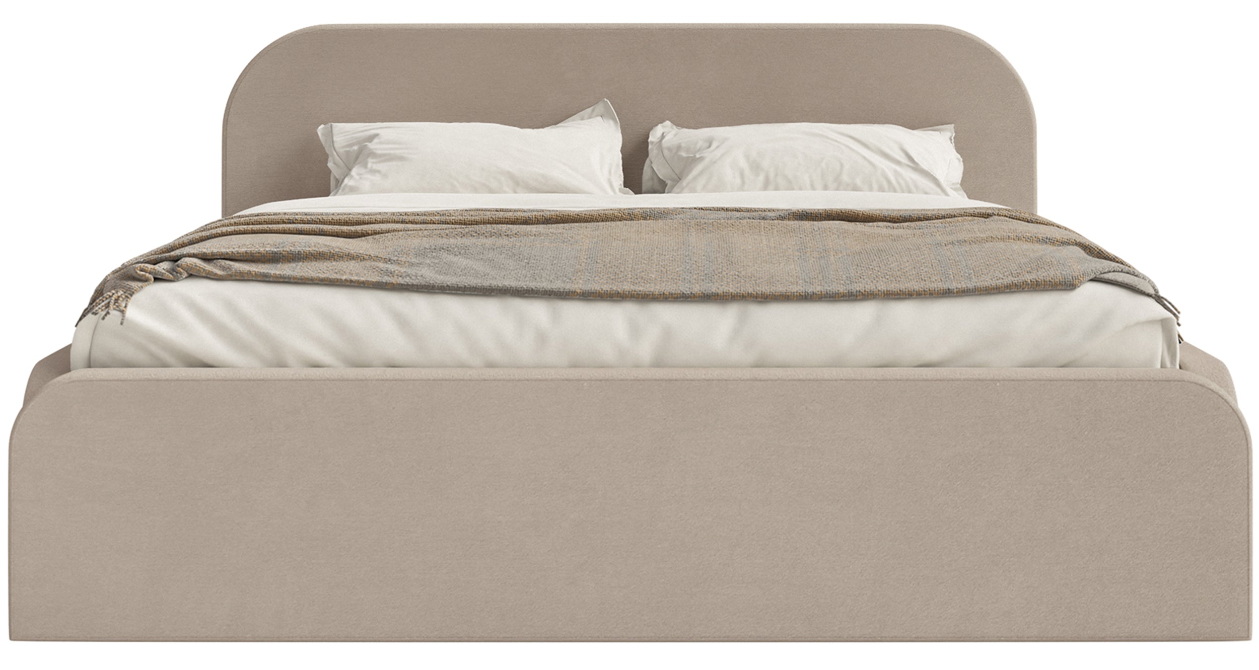 Łóżko tapicerowane 200x200 cm Umike z pojemnikiem beżowe welur hydrofobowy