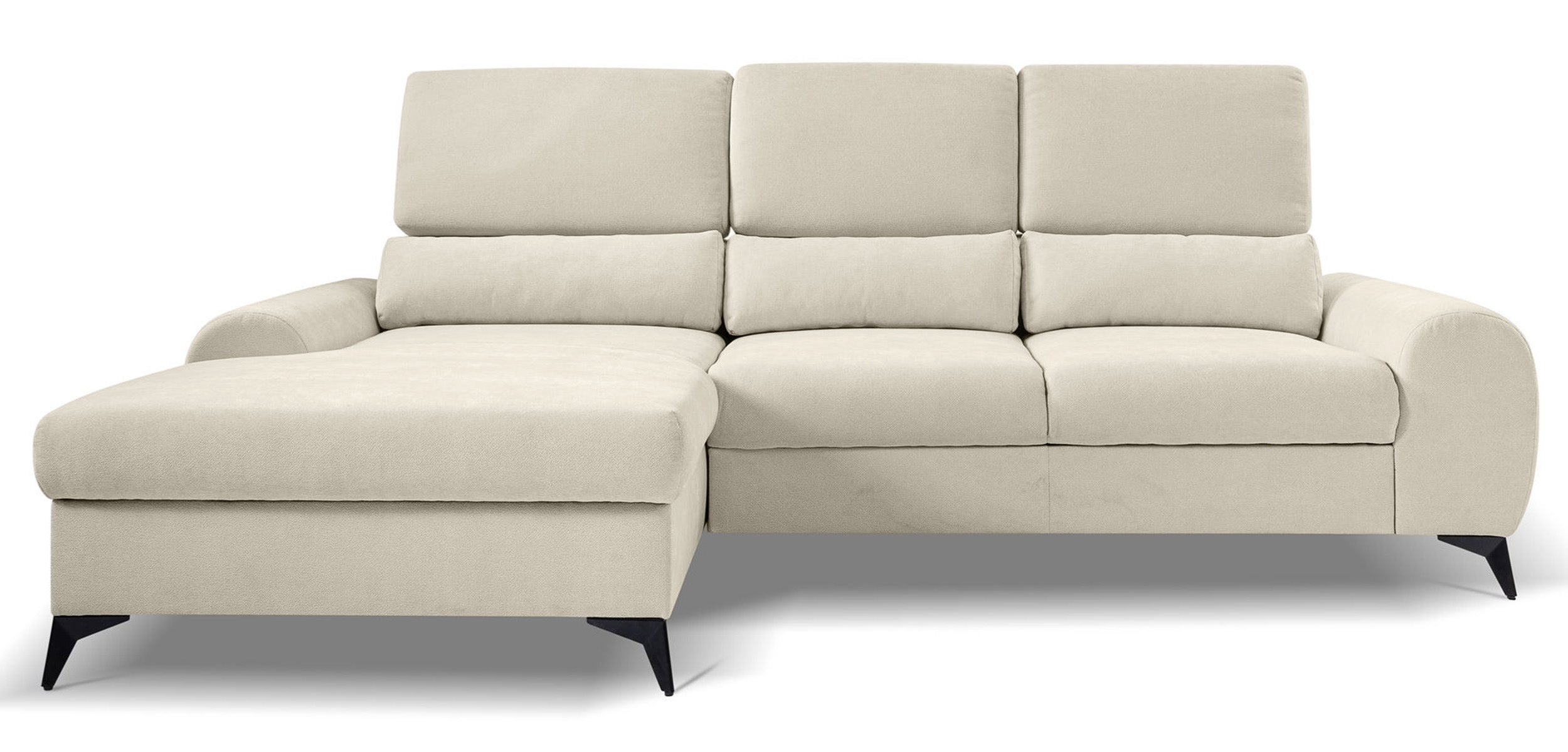 Narożnik z funkcją spania Vaylo L-kształtny lewostronny z pojemnikiem jasnobeżowy szenil