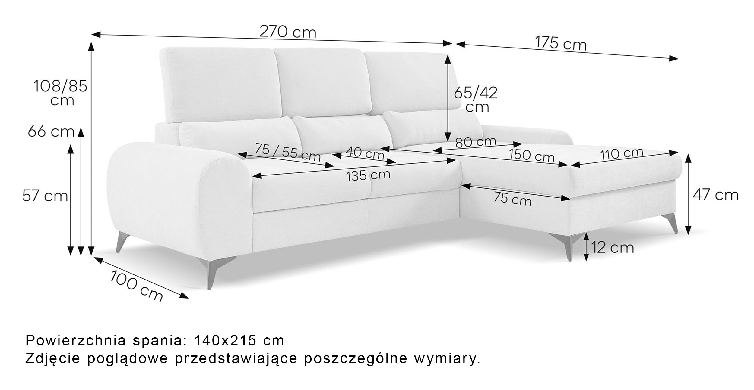 Narożnik z funkcją spania Vaylo L-kształtny lewostronny z pojemnikiem jasnobeżowy szenil